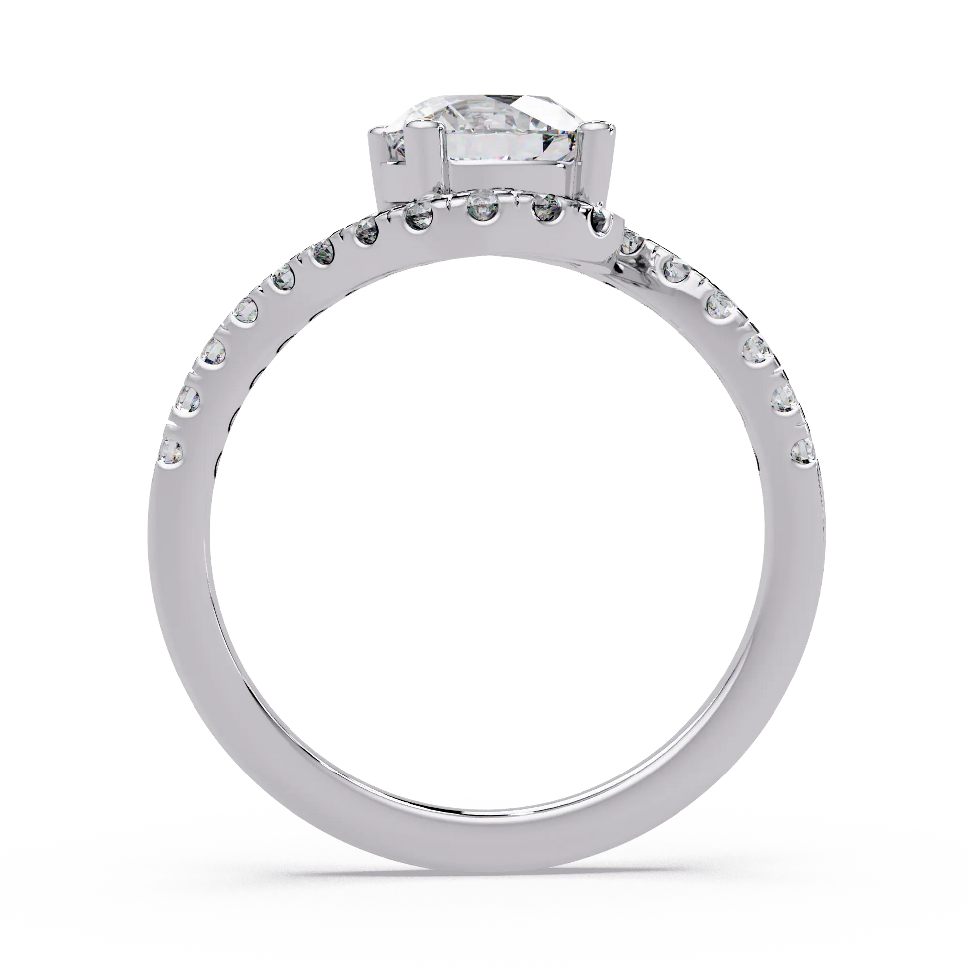 Round Lab Grown Diamond Bypass Engagement Ring - Pave Twist Bridal Ring