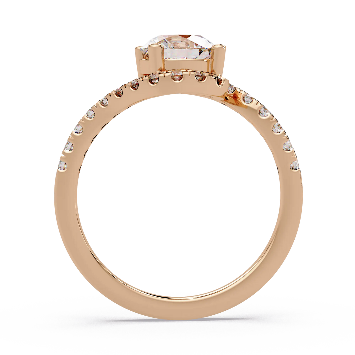 Round Lab Grown Diamond Bypass Engagement Ring - Pave Twist Bridal Ring