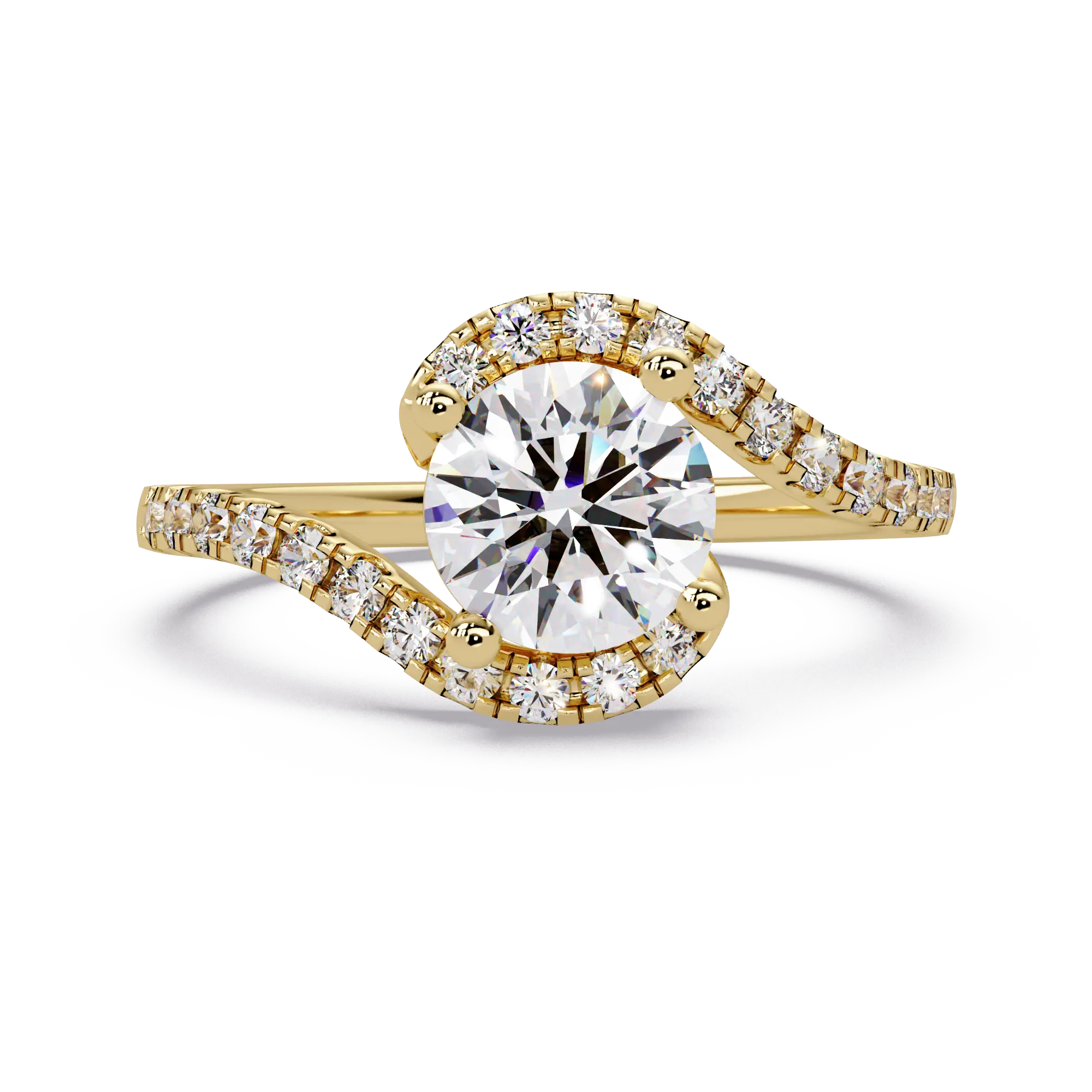 Round Lab Grown Diamond Bypass Engagement Ring - Pave Twist Bridal Ring