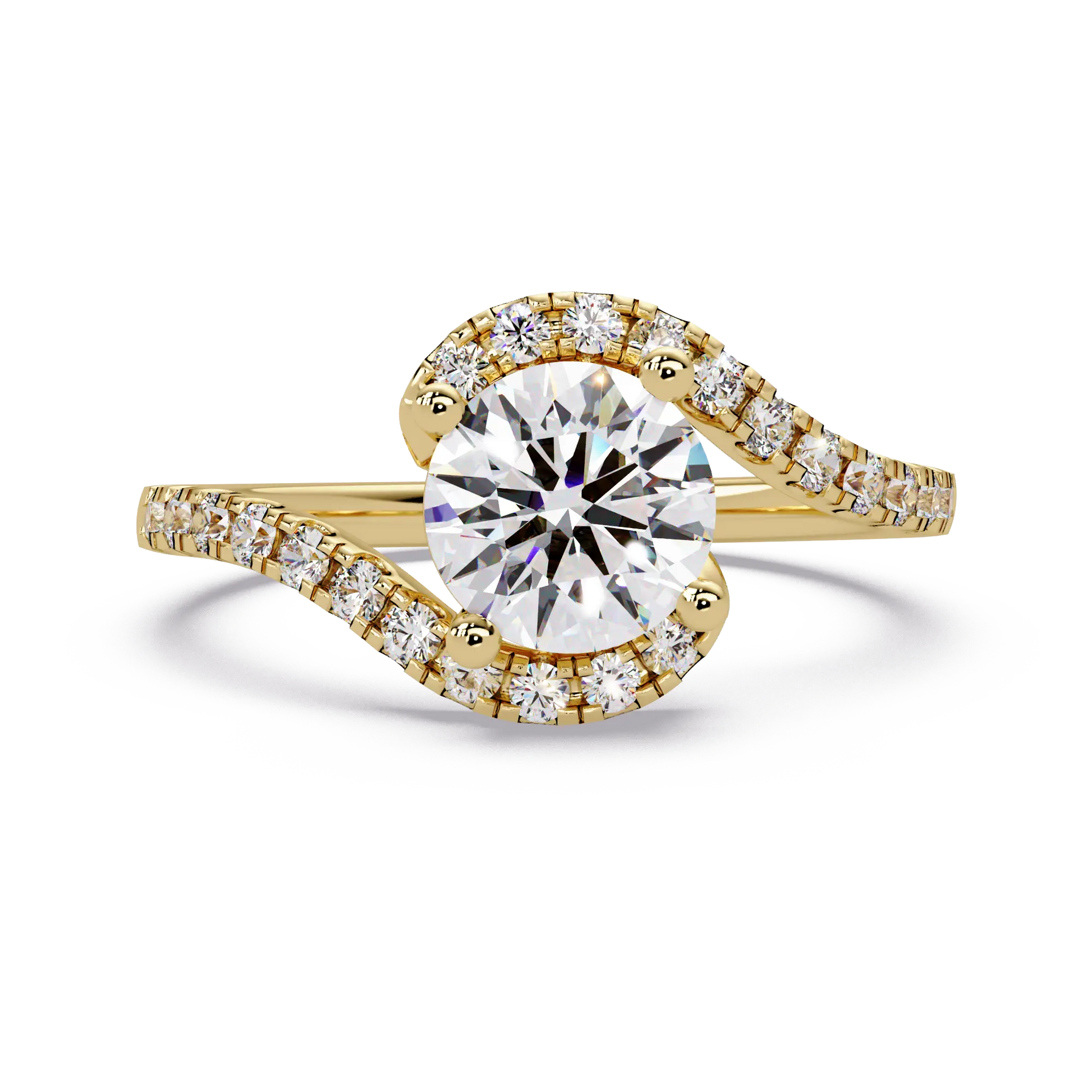Round Lab Grown Diamond Bypass Engagement Ring - Pave Twist Bridal Ring