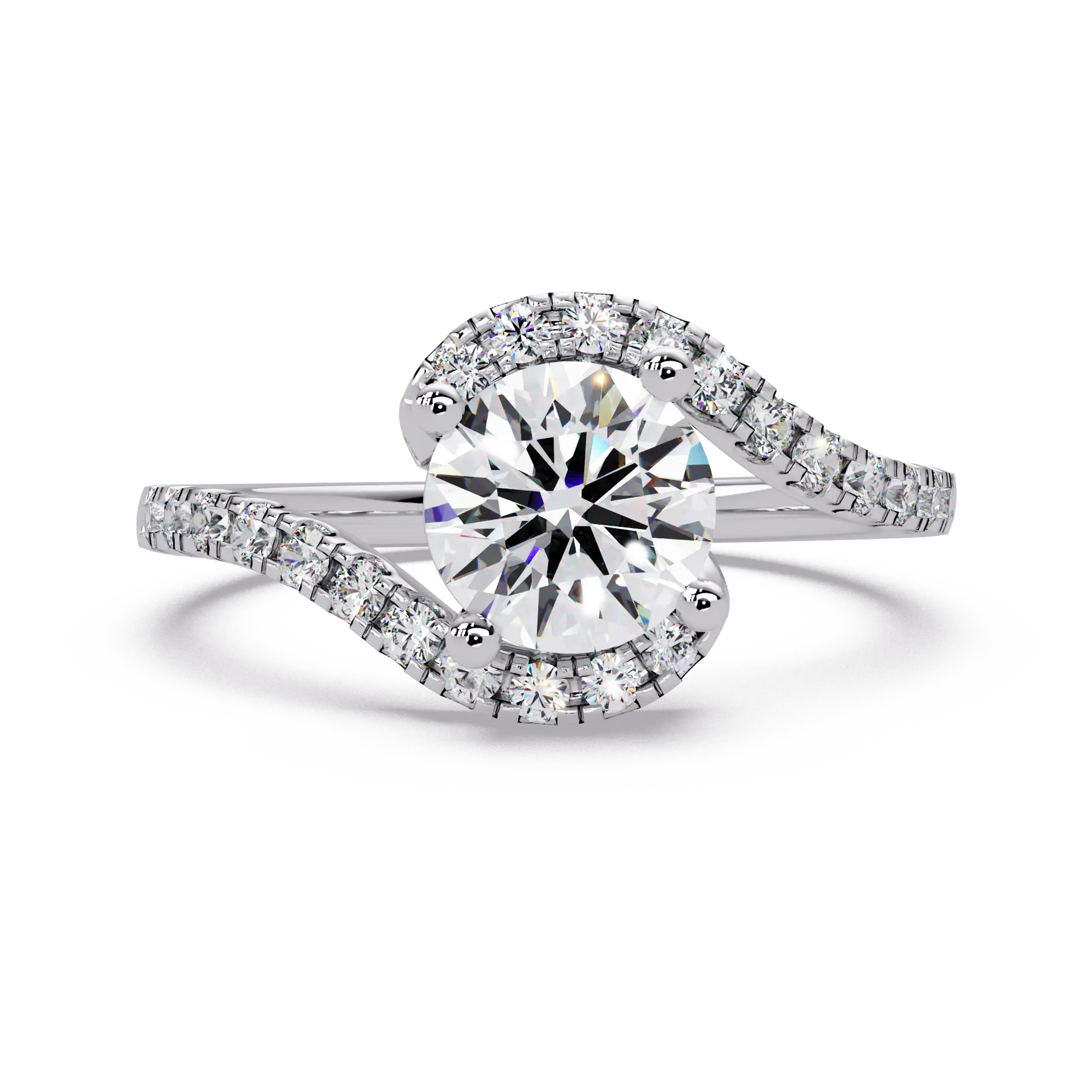 Round Lab Grown Diamond Bypass Engagement Ring - Pave Twist Bridal Ring