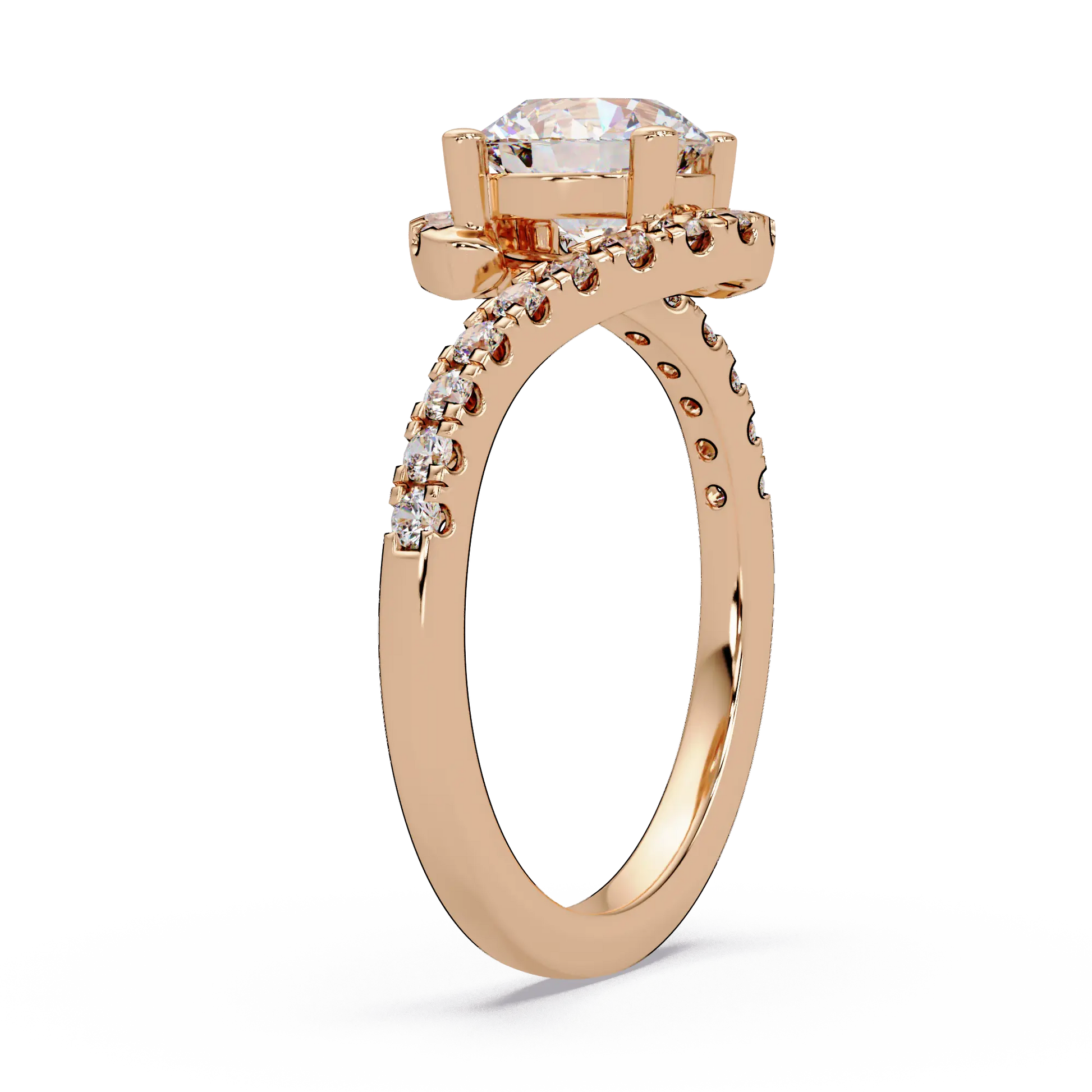 Round Lab Grown Diamond Bypass Engagement Ring - Pave Twist Bridal Ring