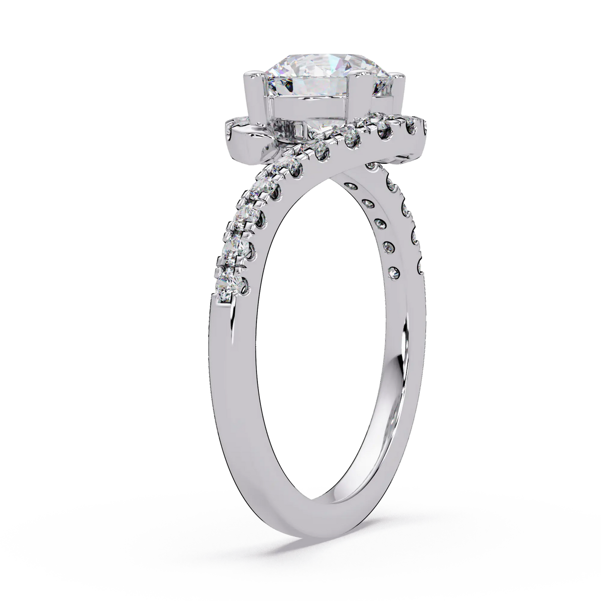 Round Lab Grown Diamond Bypass Engagement Ring - Pave Twist Bridal Ring