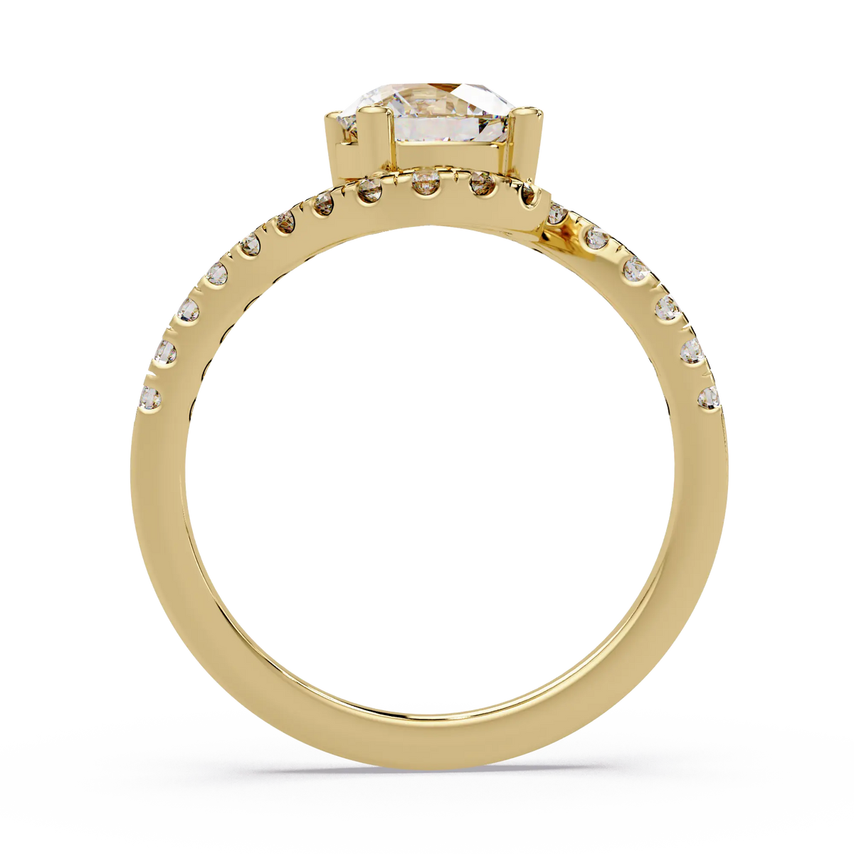Round Lab Grown Diamond Bypass Engagement Ring - Pave Twist Bridal Ring