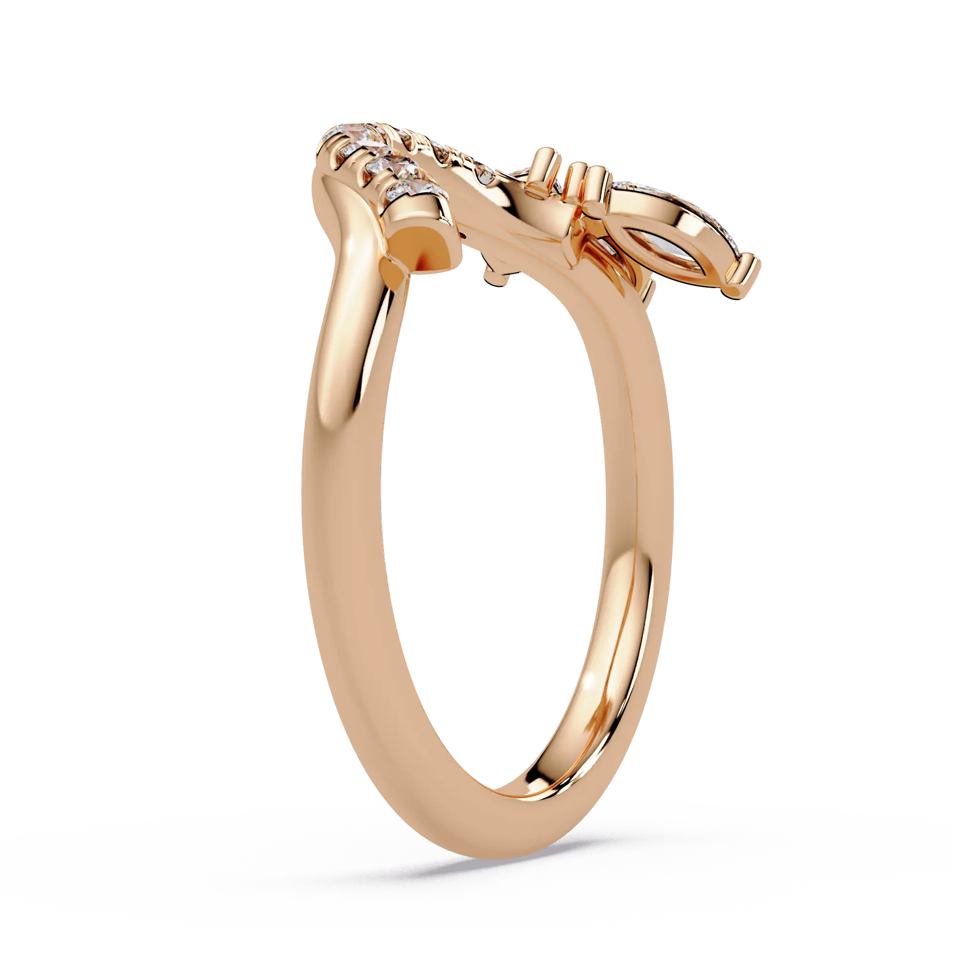 Round Lab Grown Diamond Chevron Wedding Band | Curved Marquise Accent Stackable Ring