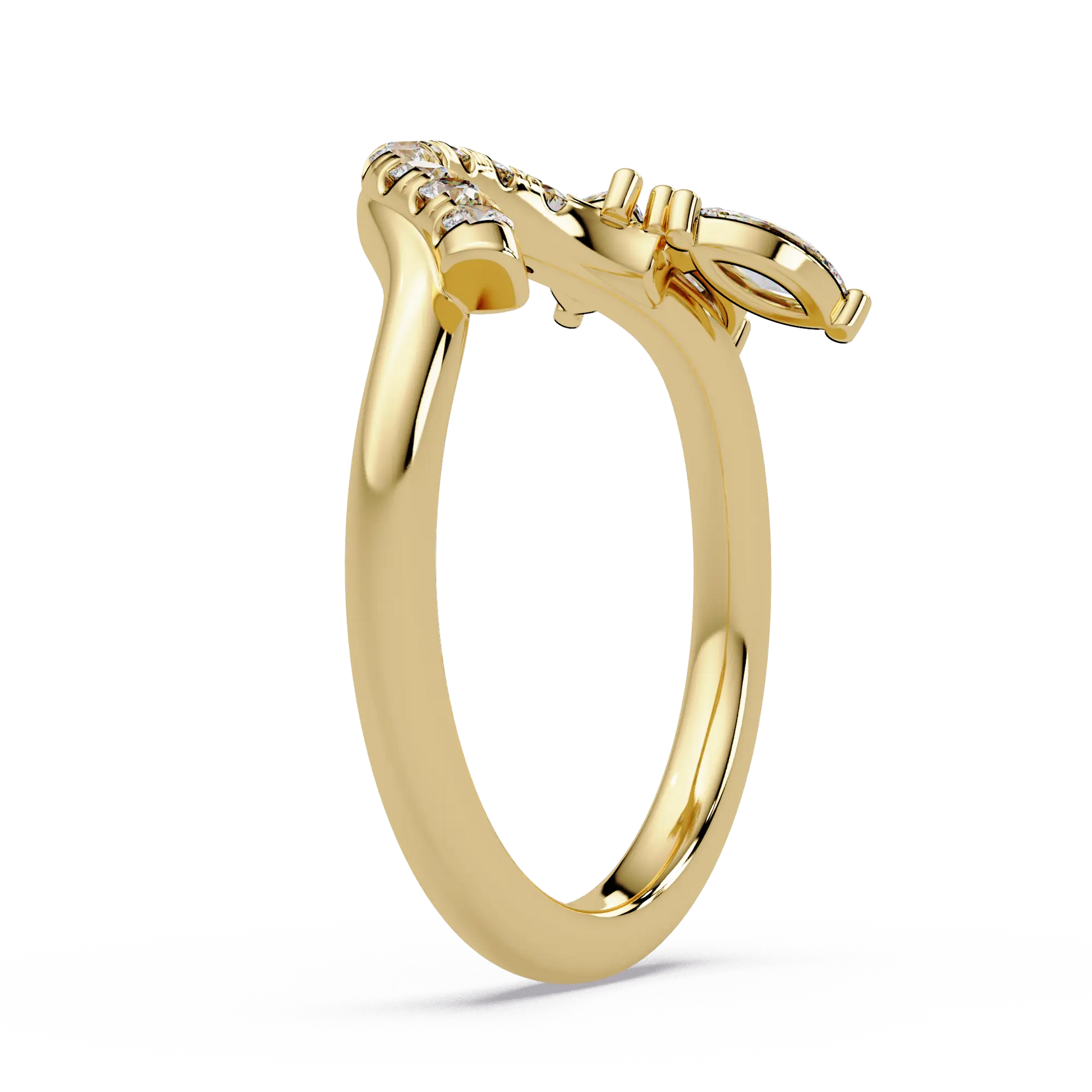 Round Lab Grown Diamond Chevron Wedding Band | Curved Marquise Accent Stackable Ring