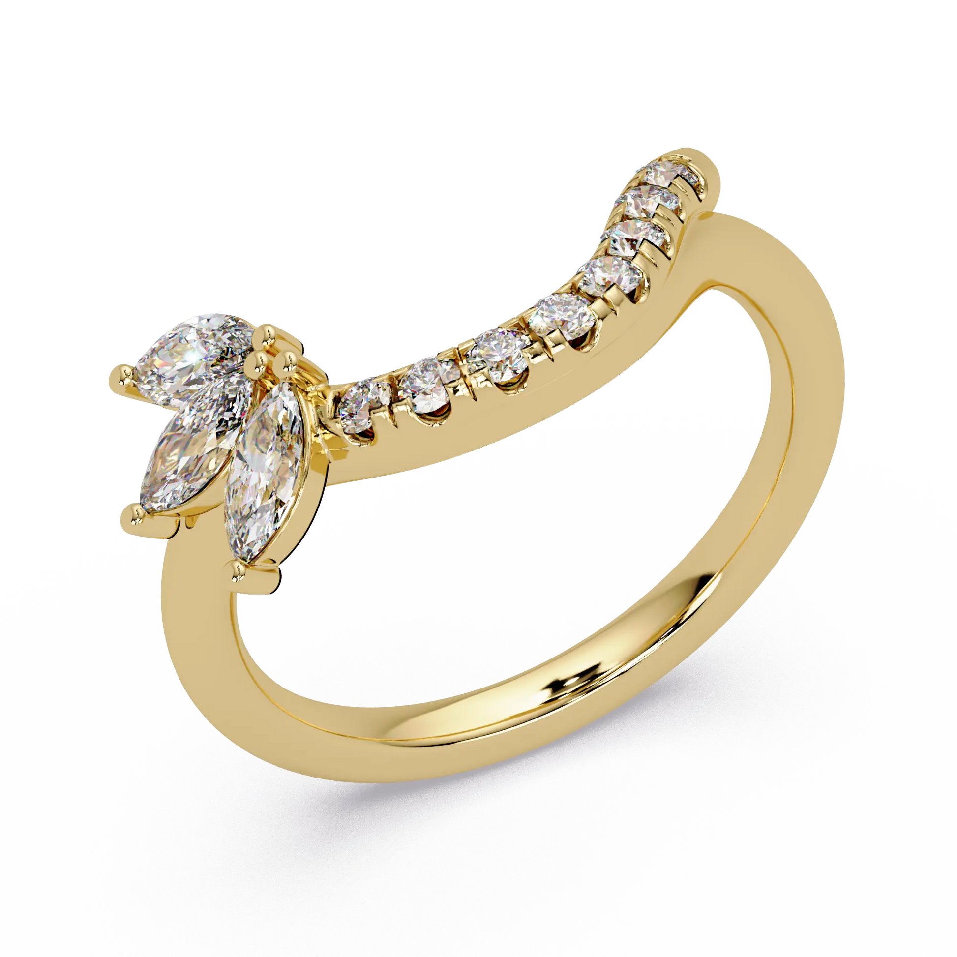Round Lab Grown Diamond Chevron Wedding Band | Curved Marquise Accent Stackable Ring