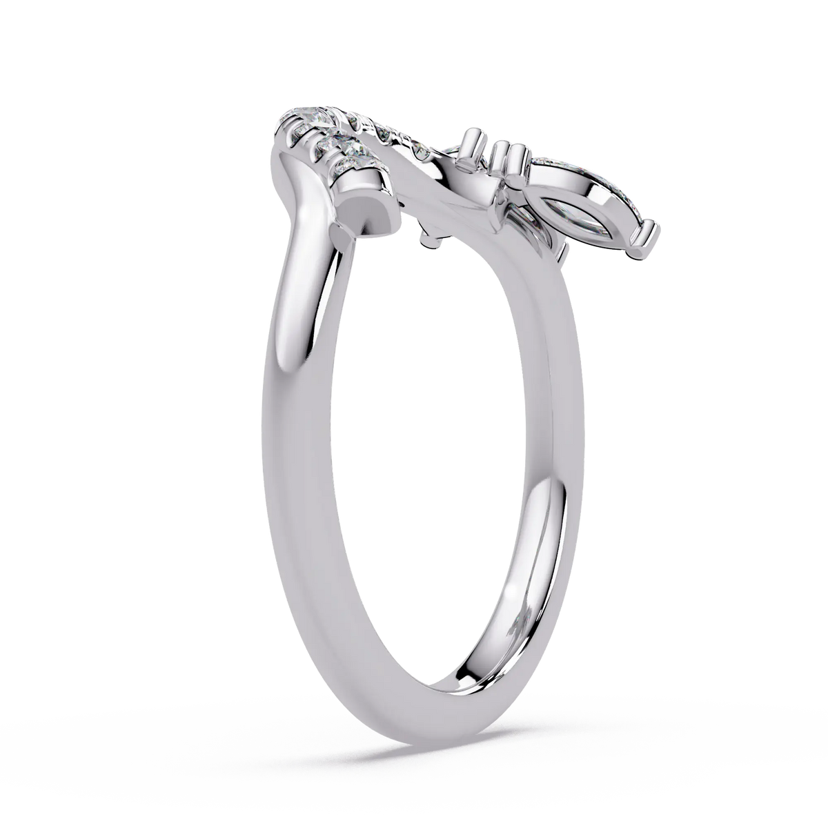 Round Lab Grown Diamond Chevron Wedding Band | Curved Marquise Accent Stackable Ring