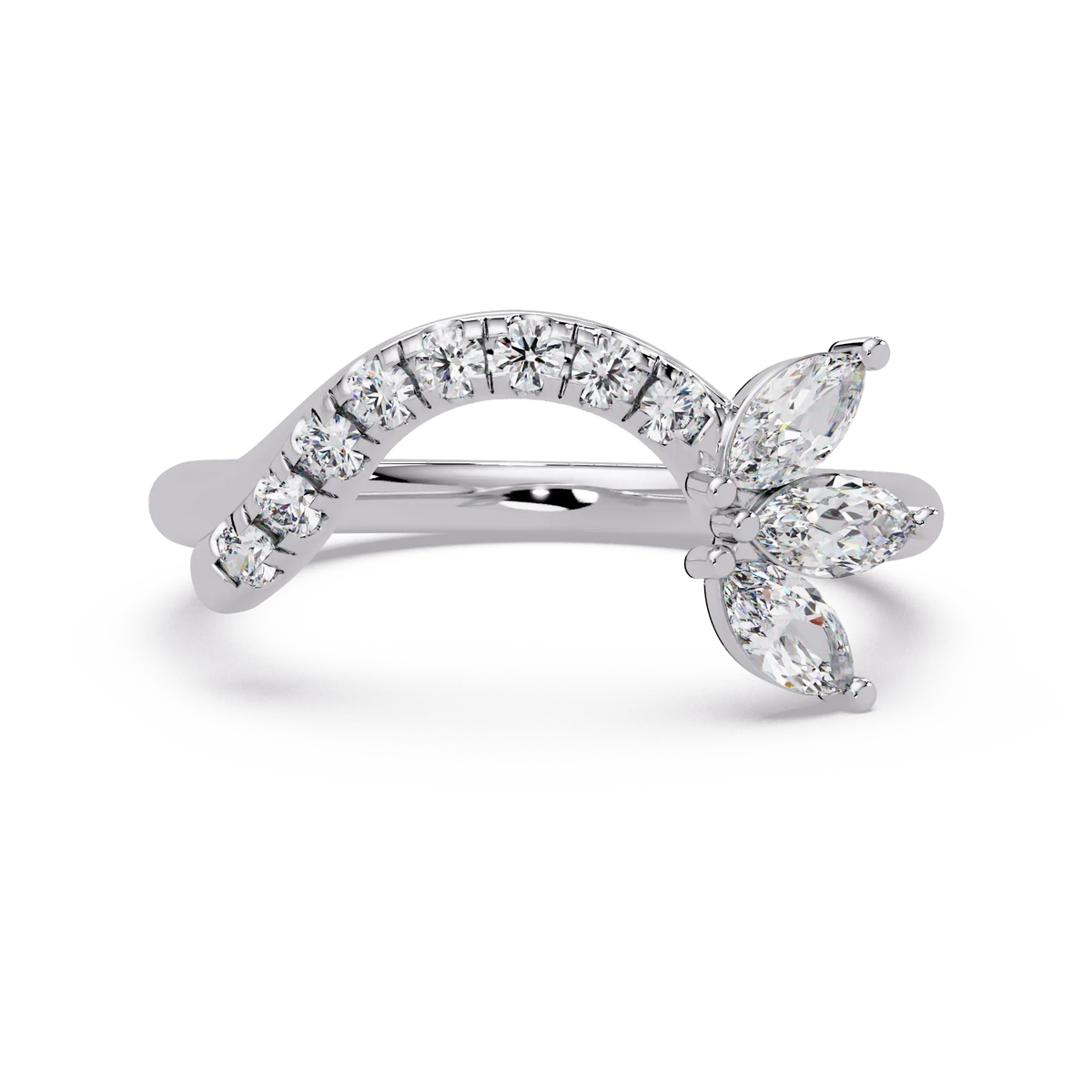 Round Lab Grown Diamond Chevron Wedding Band | Curved Marquise Accent Stackable Ring