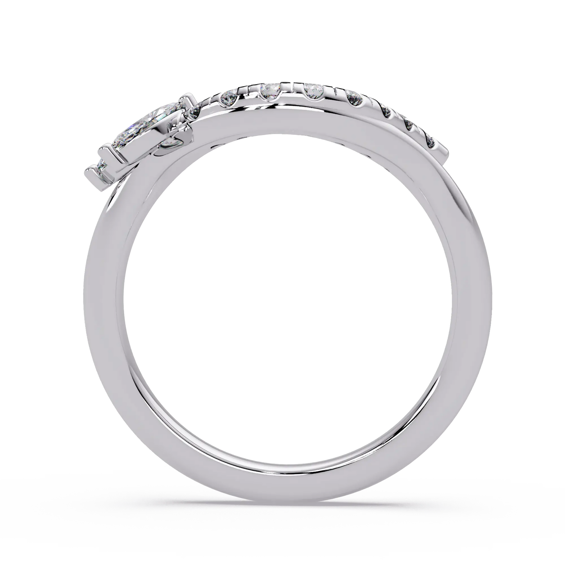 Round Lab Grown Diamond Chevron Wedding Band | Curved Marquise Accent Stackable Ring