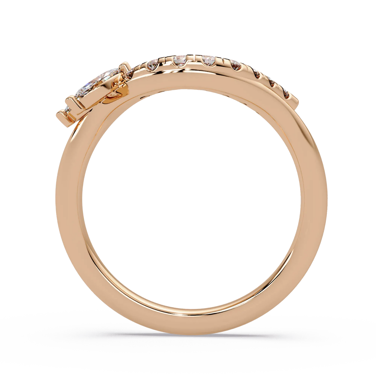 Round Lab Grown Diamond Chevron Wedding Band | Curved Marquise Accent Stackable Ring