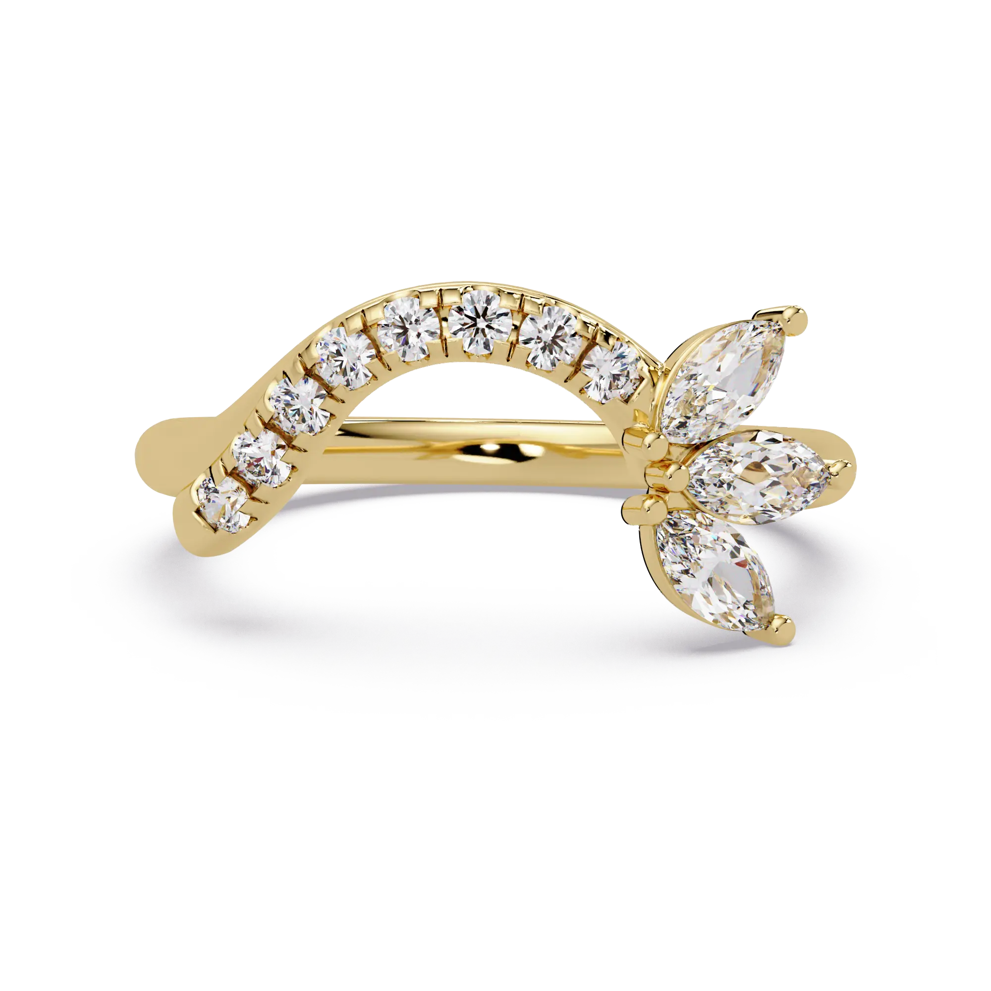 Round Lab Grown Diamond Chevron Wedding Band | Curved Marquise Accent Stackable Ring