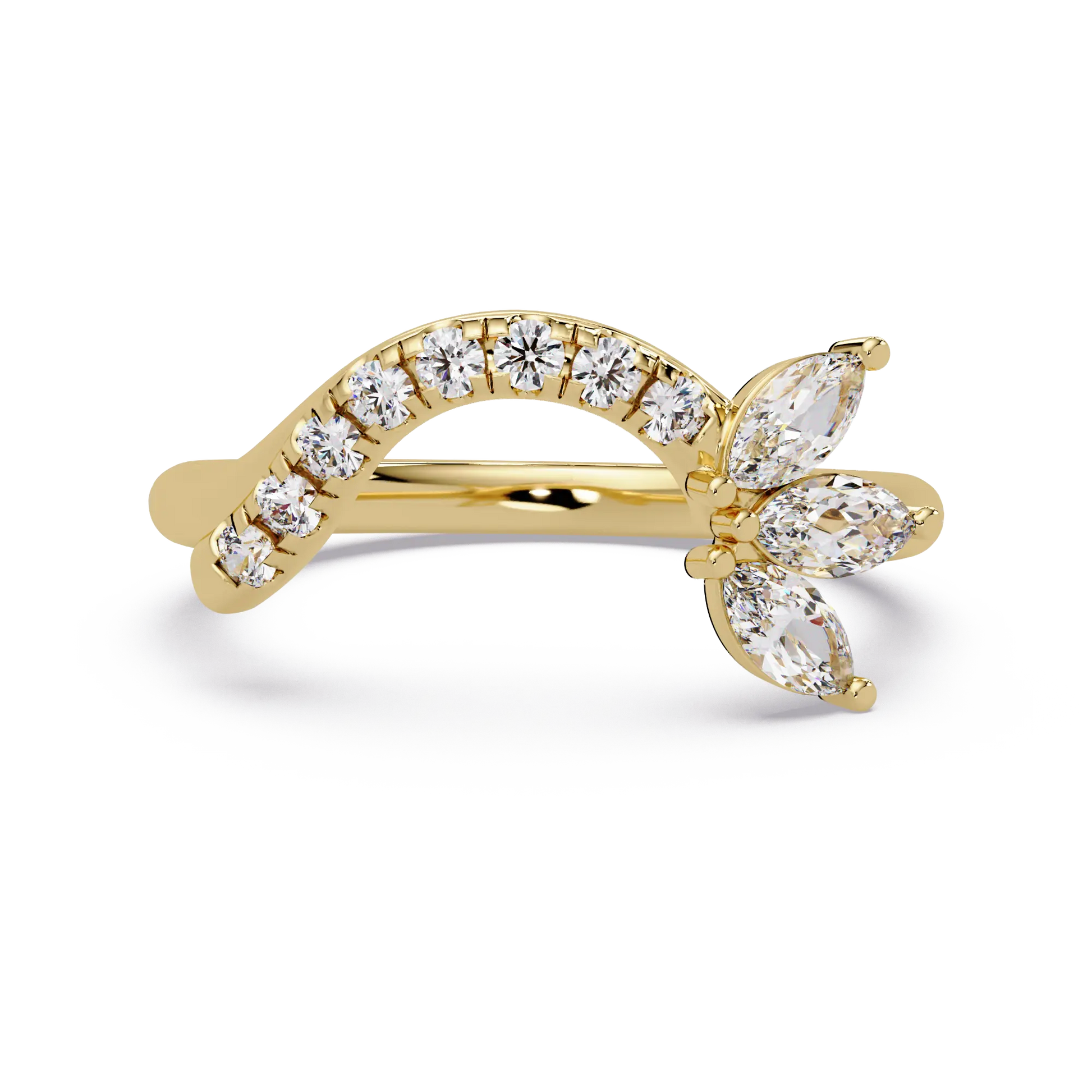 Round Lab Grown Diamond Chevron Wedding Band | Curved Marquise Accent Stackable Ring