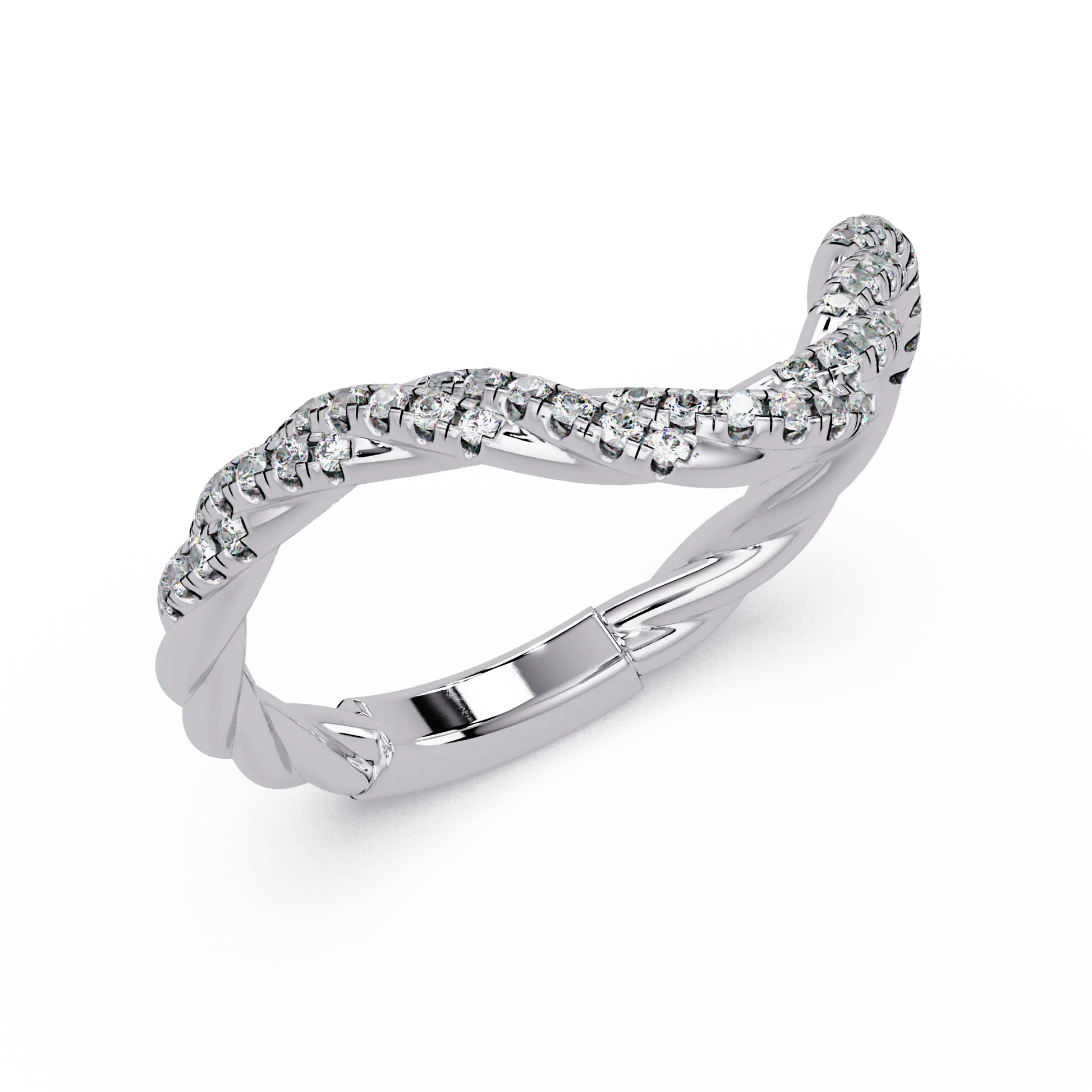 Round Lab Grown Diamond Contour Wedding Band | Curved Pavé Stackable Anniversary Ring