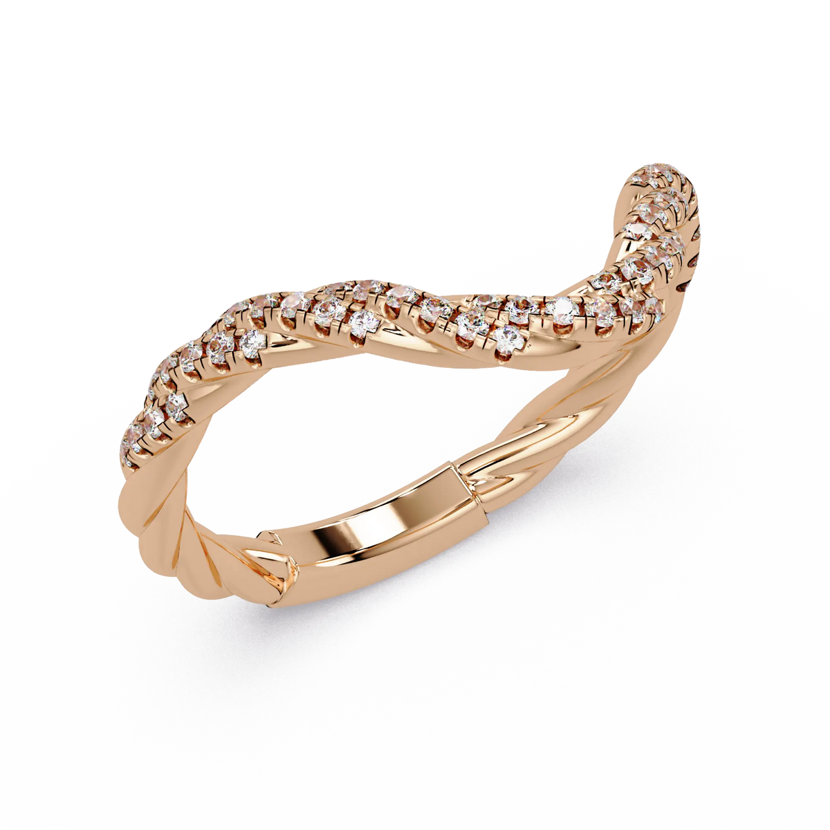 Round Lab Grown Diamond Contour Wedding Band | Curved Pavé Stackable Anniversary Ring