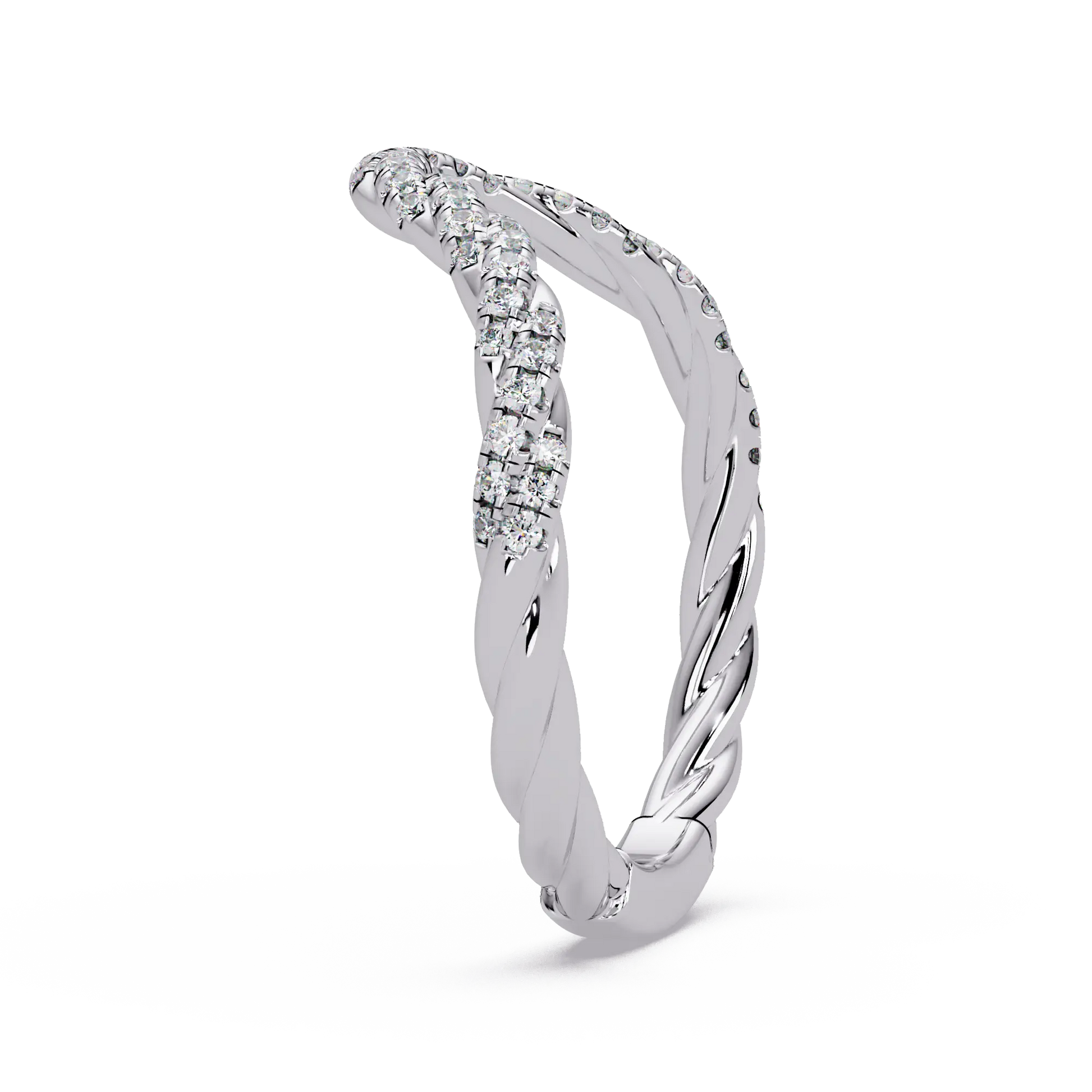 Round Lab Grown Diamond Contour Wedding Band | Curved Pavé Stackable Anniversary Ring