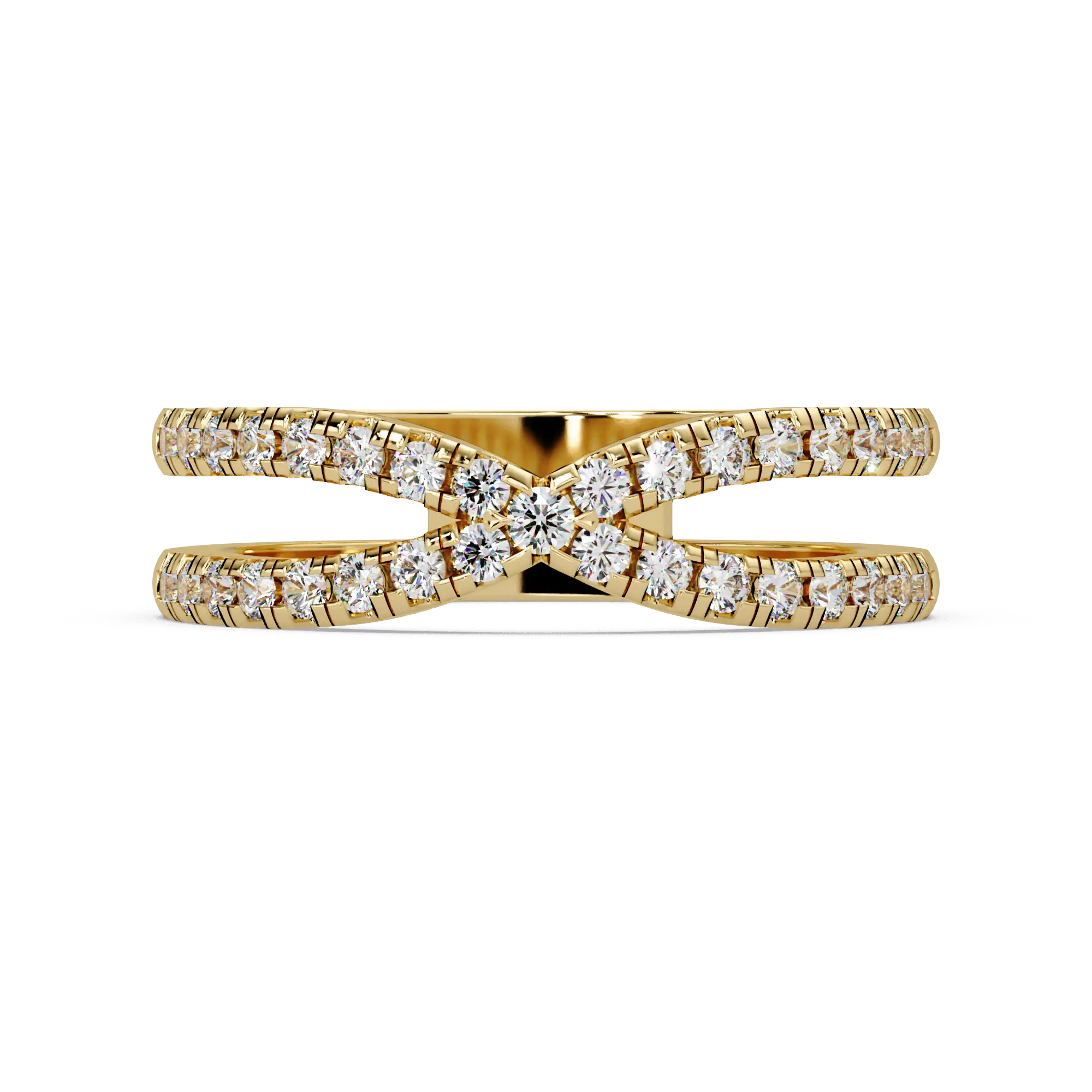 Round Lab Grown Diamond Criss Cross Wedding Band - Double Row Crossover Anniversary Ring