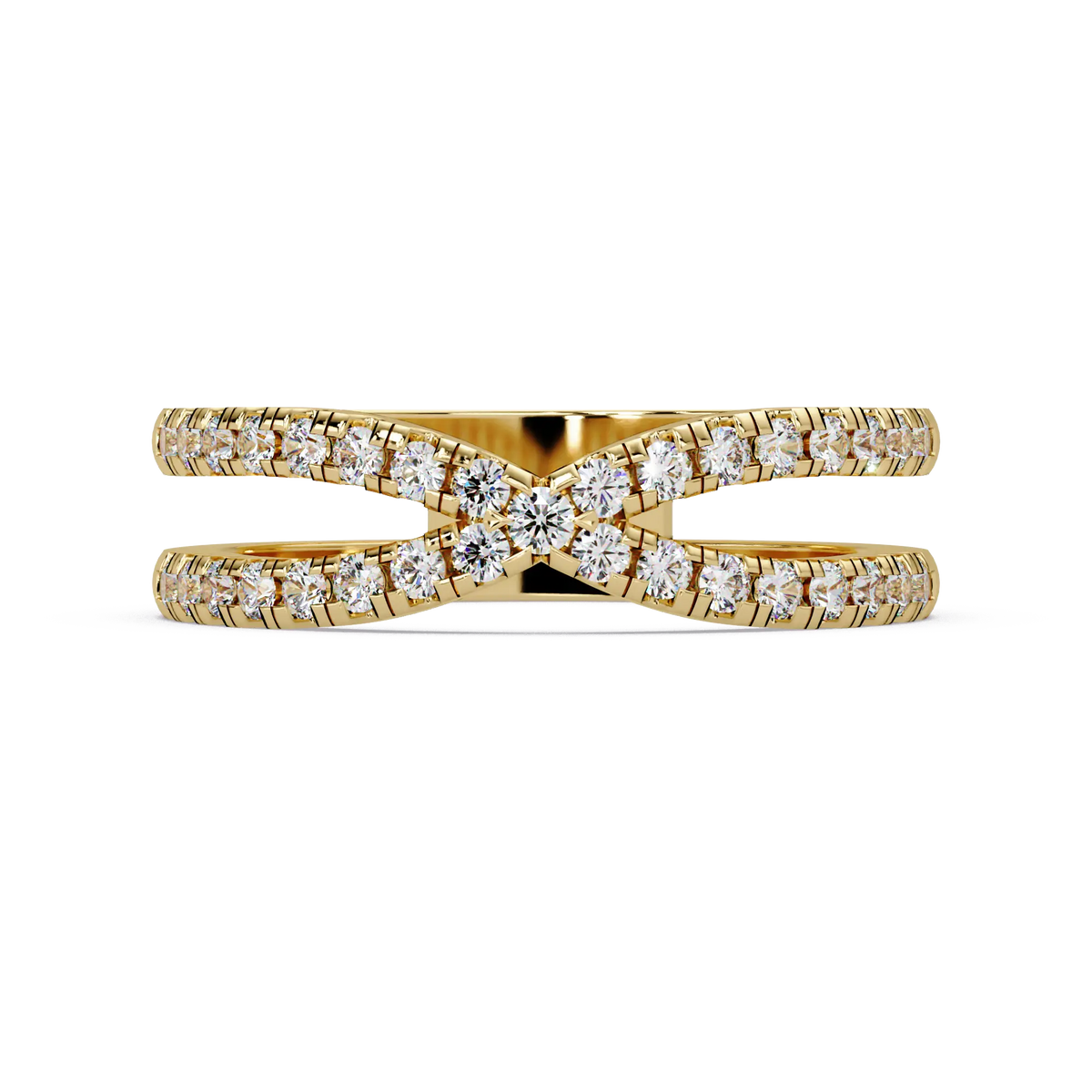 Round Lab Grown Diamond Criss Cross Wedding Band - Double Row Crossover Anniversary Ring
