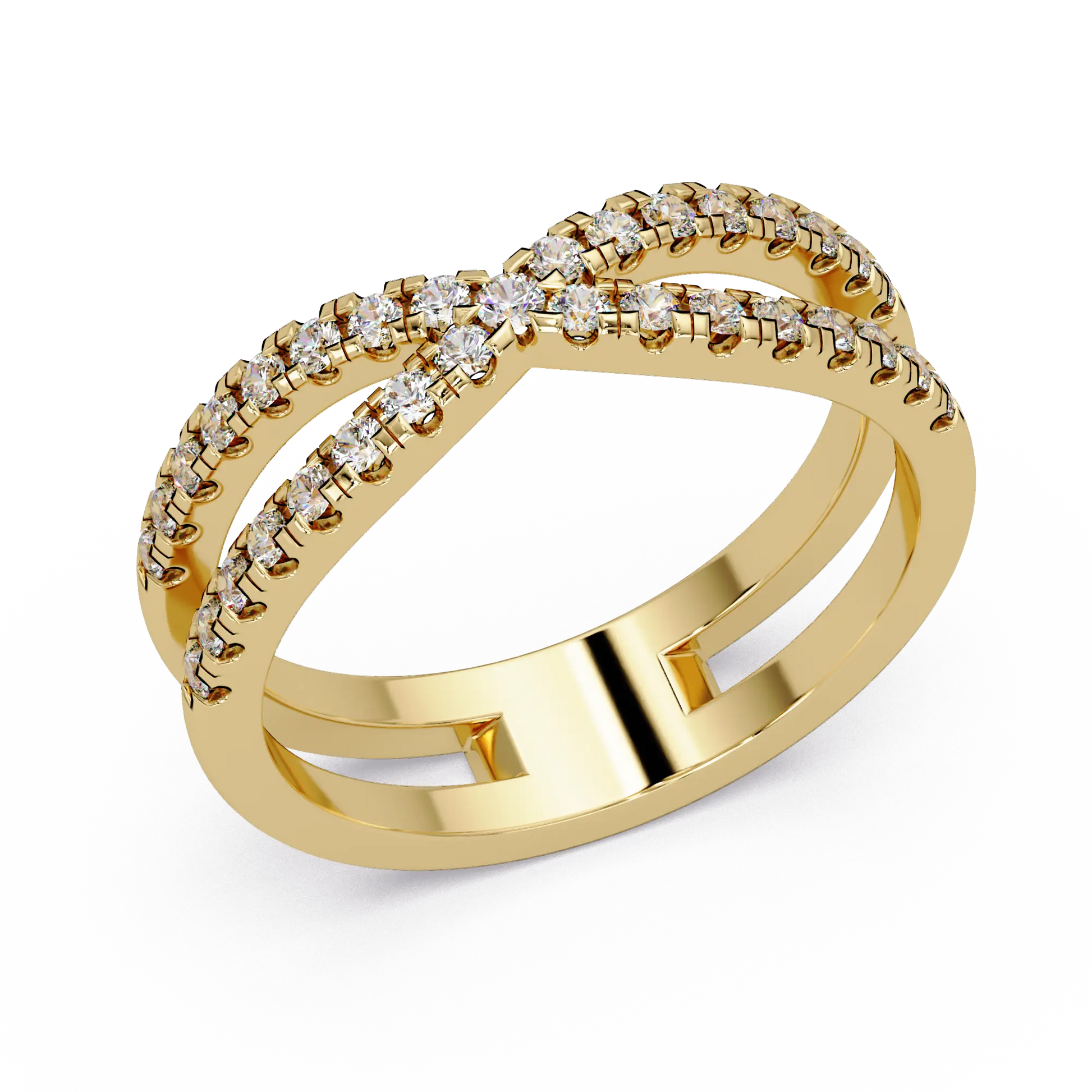 Round Lab Grown Diamond Criss Cross Wedding Band - Double Row Crossover Anniversary Ring