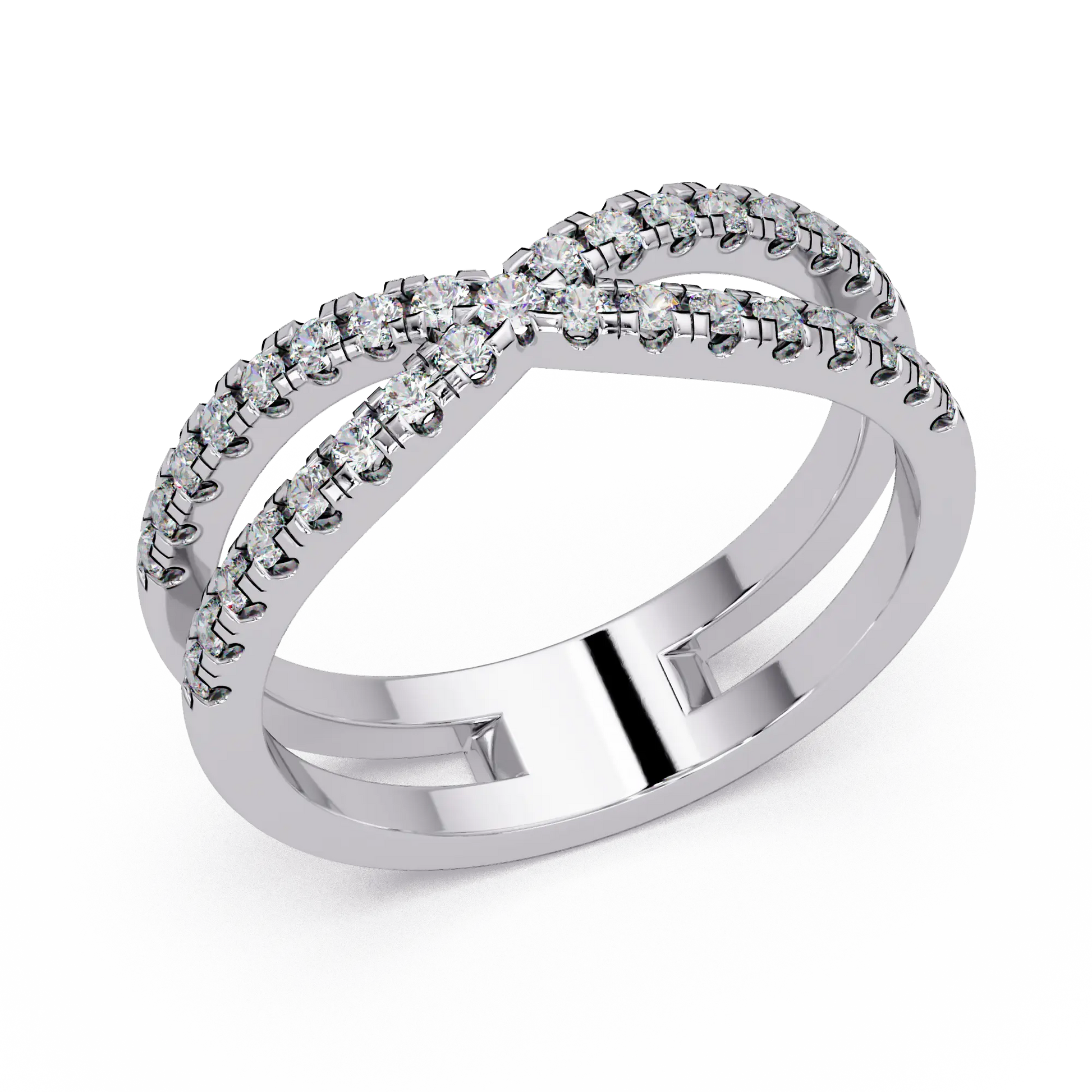 Round Lab Grown Diamond Criss Cross Wedding Band - Double Row Crossover Anniversary Ring
