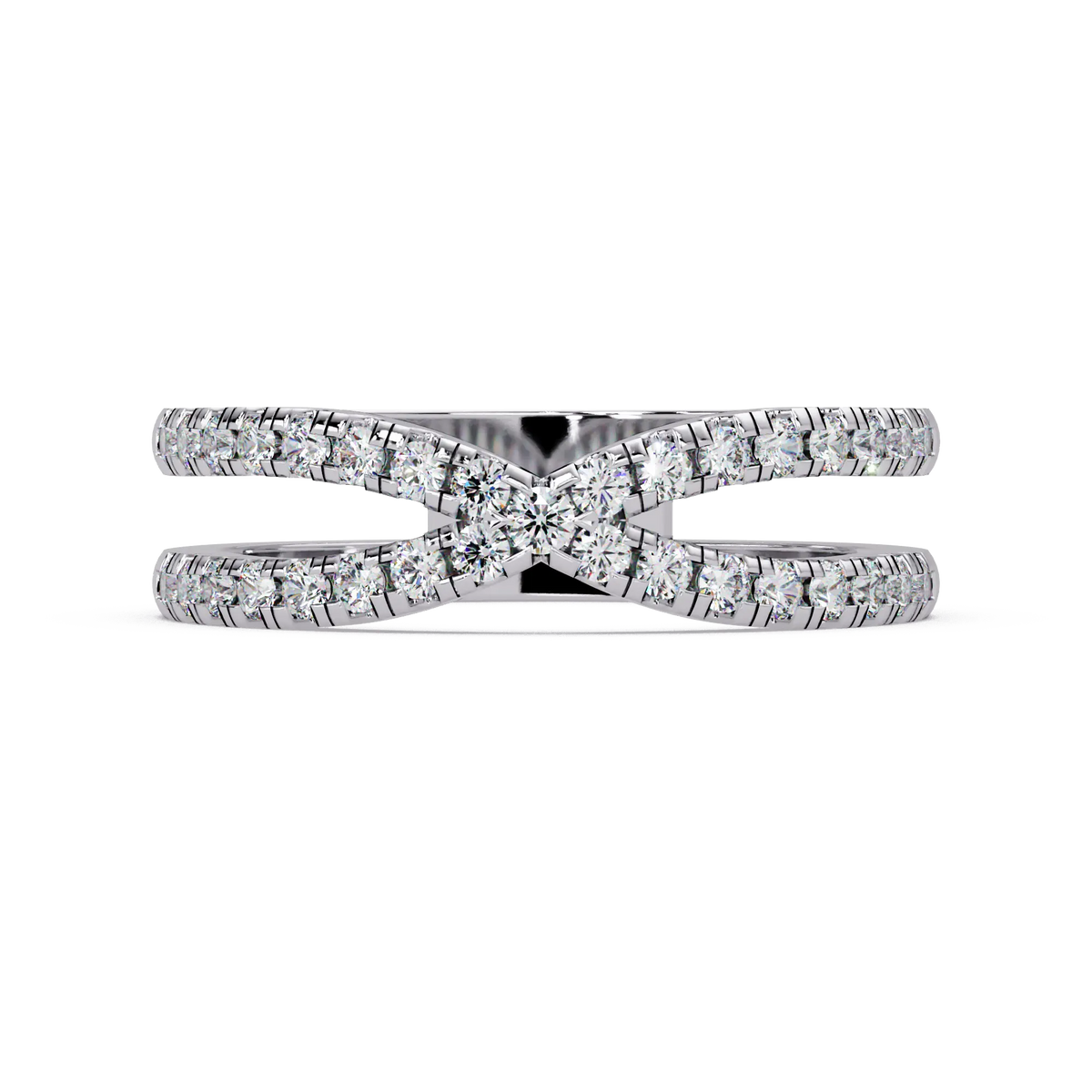 Round Lab Grown Diamond Criss Cross Wedding Band - Double Row Crossover Anniversary Ring