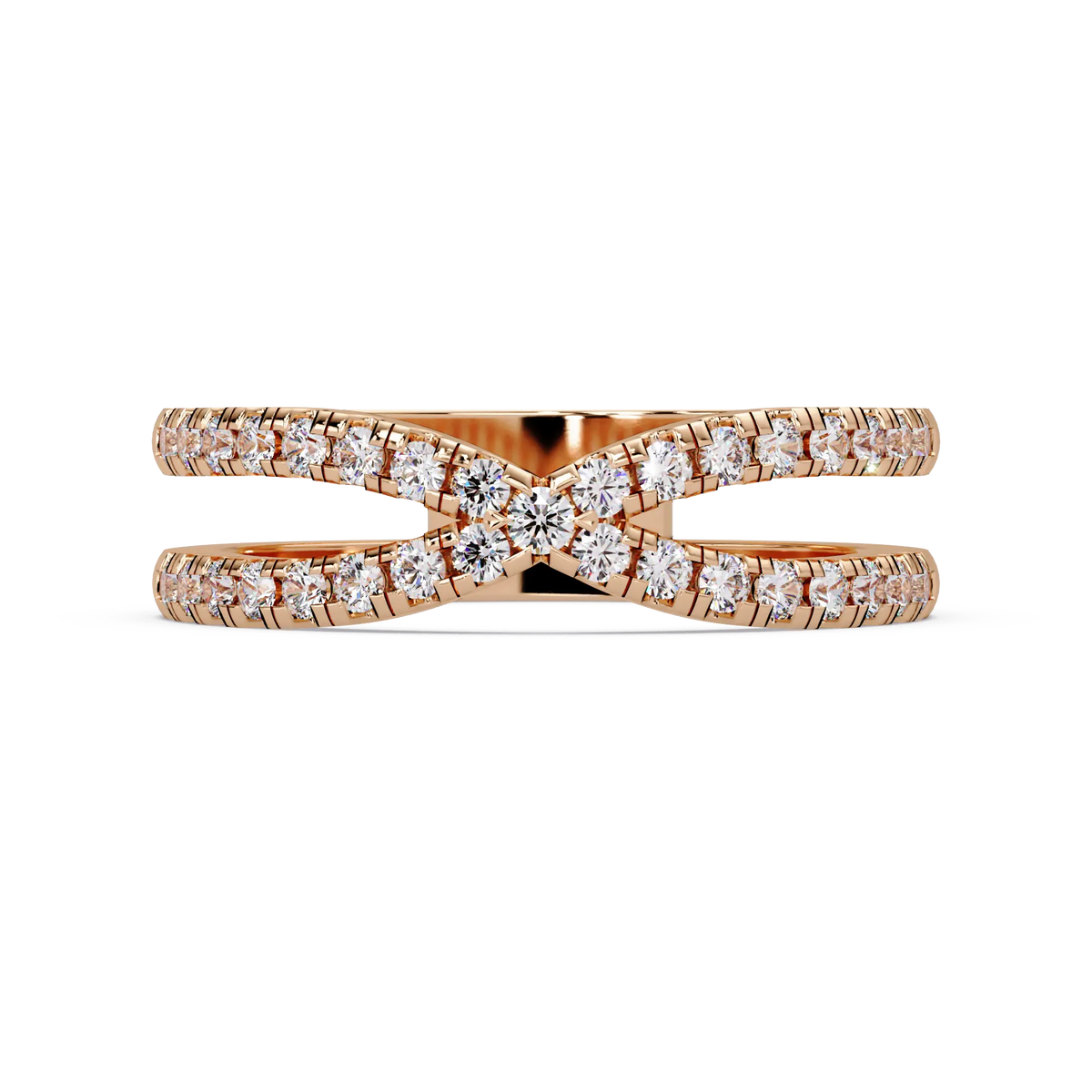 Round Lab Grown Diamond Criss Cross Wedding Band - Double Row Crossover Anniversary Ring