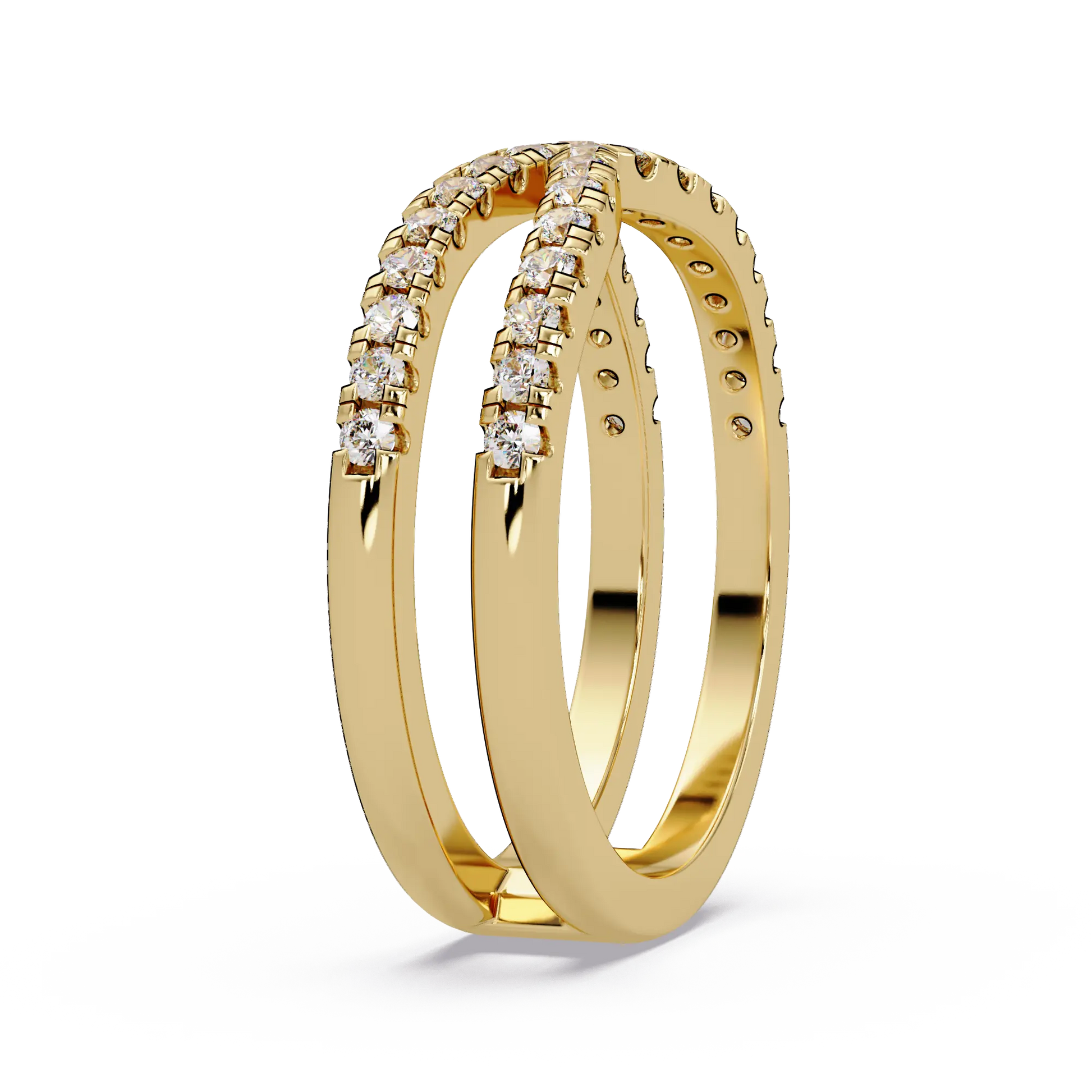 Round Lab Grown Diamond Criss Cross Wedding Band - Double Row Crossover Anniversary Ring