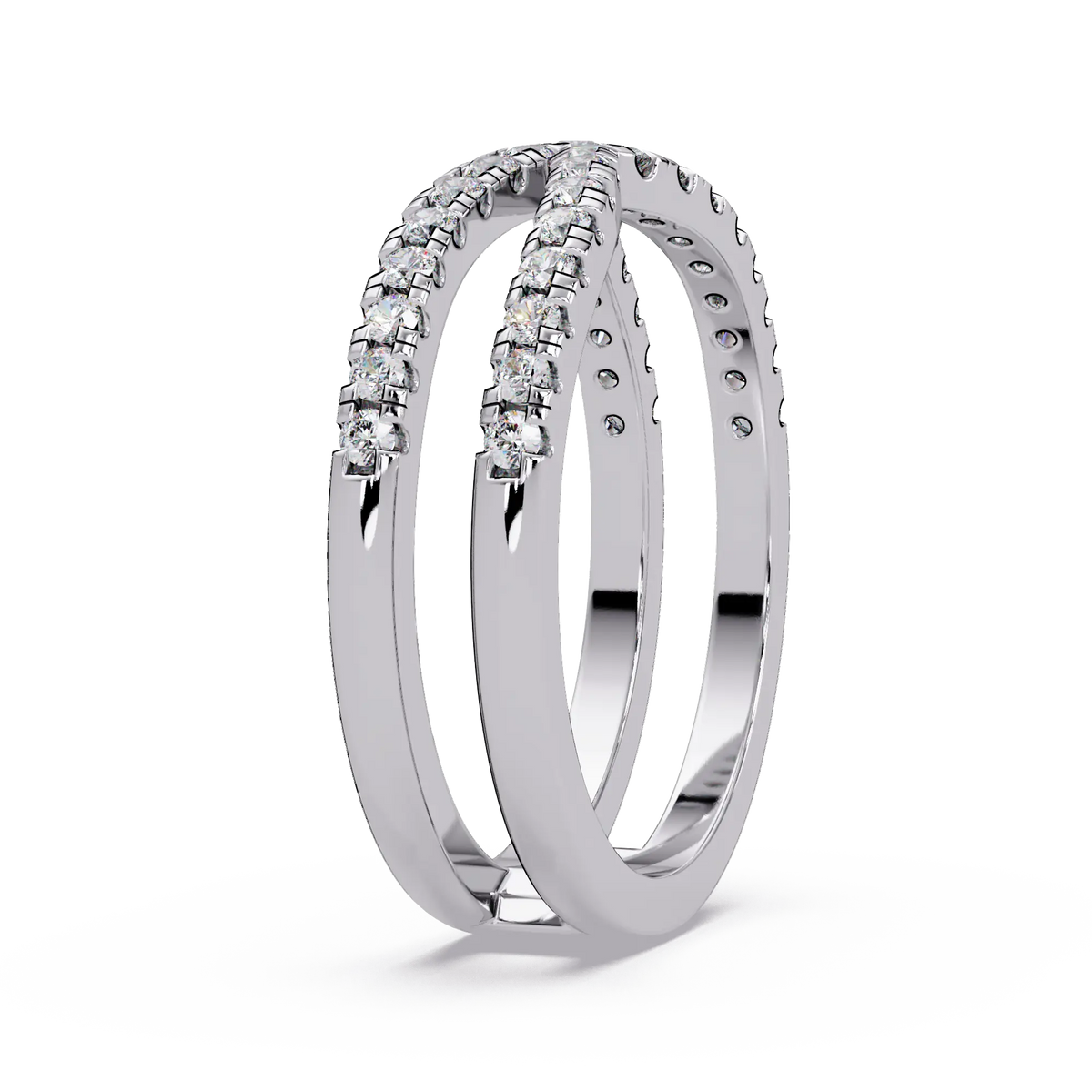 Round Lab Grown Diamond Criss Cross Wedding Band - Double Row Crossover Anniversary Ring