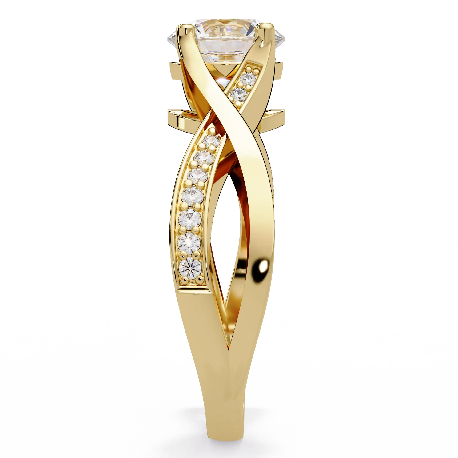Round Lab Grown Diamond Crossover Pavé Engagement Ring
