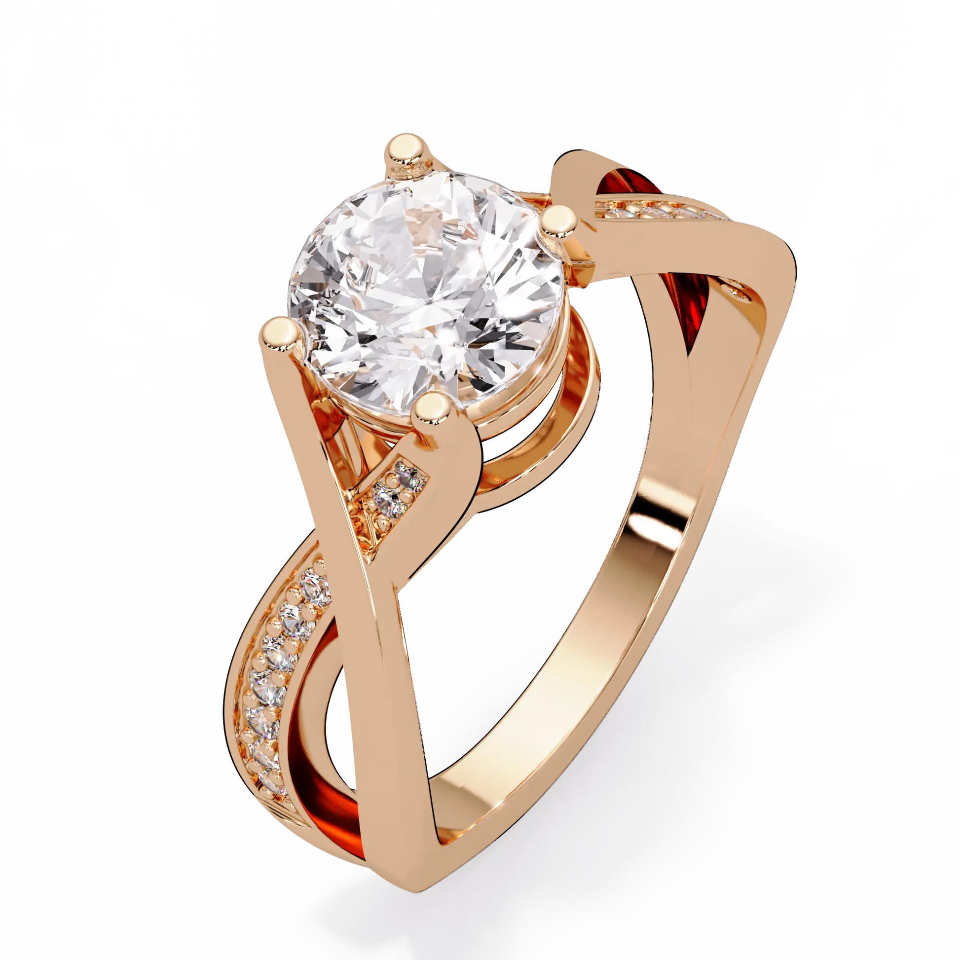 Round Lab Grown Diamond Crossover Pavé Engagement Ring