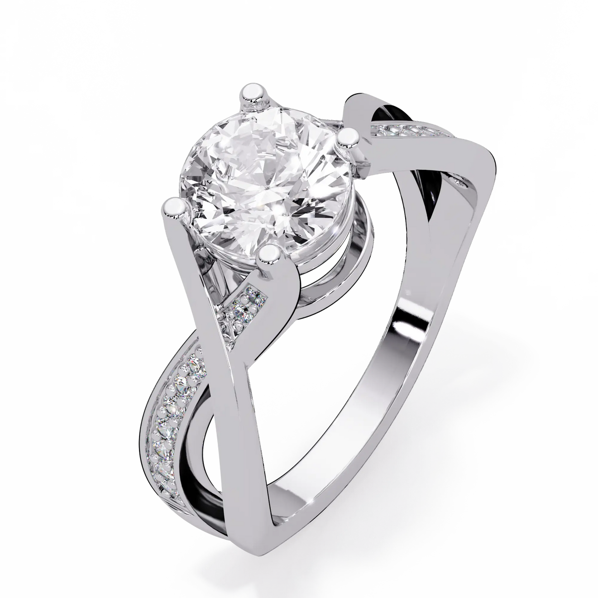 Round Lab Grown Diamond Crossover Pavé Engagement Ring