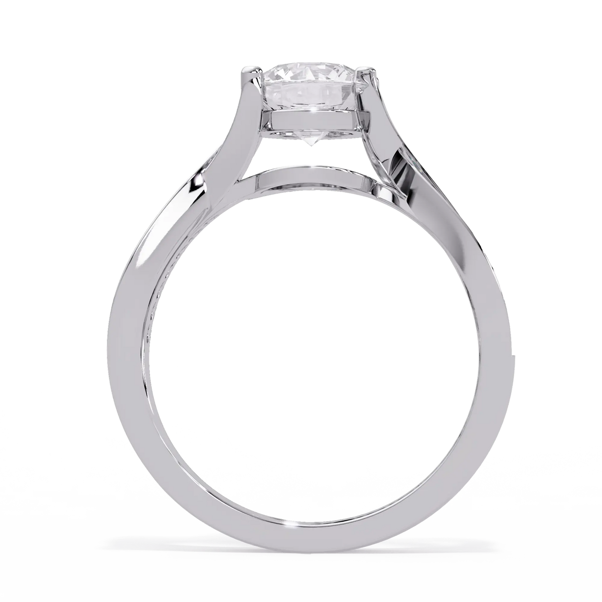 Round Lab Grown Diamond Crossover Pavé Engagement Ring