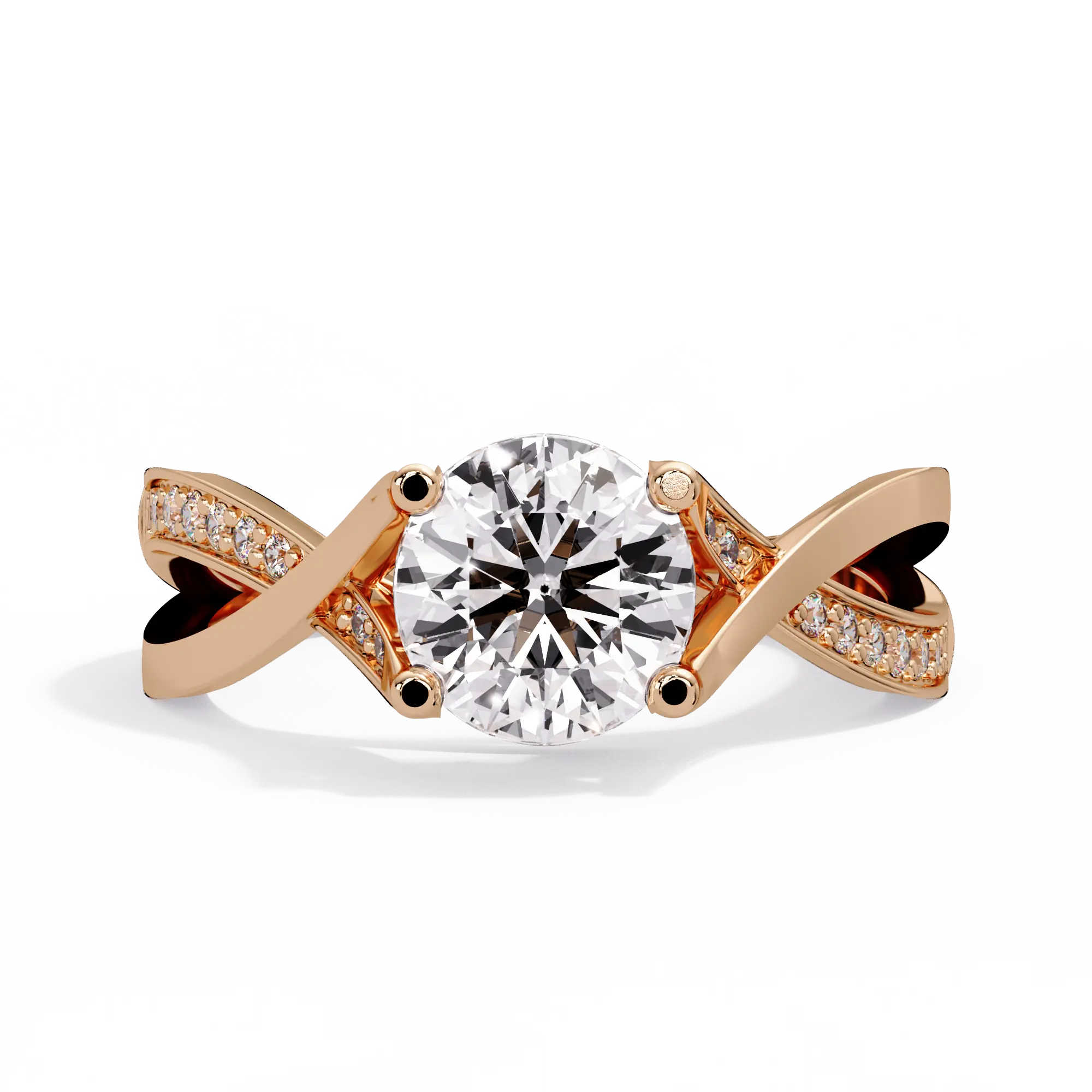 Round Lab Grown Diamond Crossover Pavé Engagement Ring