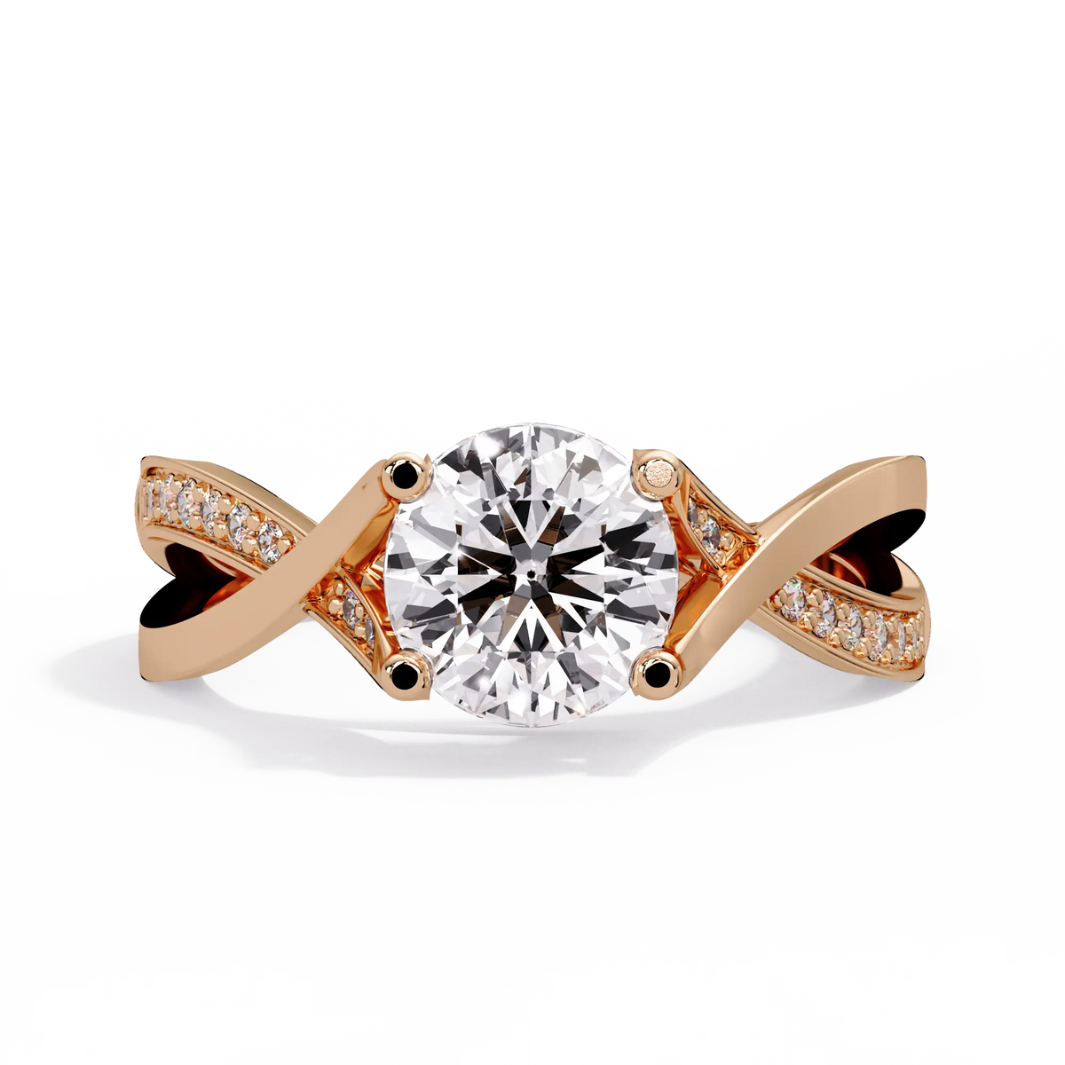 Round Lab Grown Diamond Crossover Pavé Engagement Ring