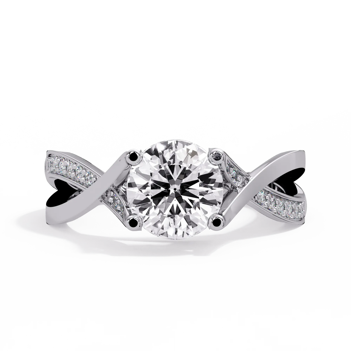 Round Lab Grown Diamond Crossover Pavé Engagement Ring
