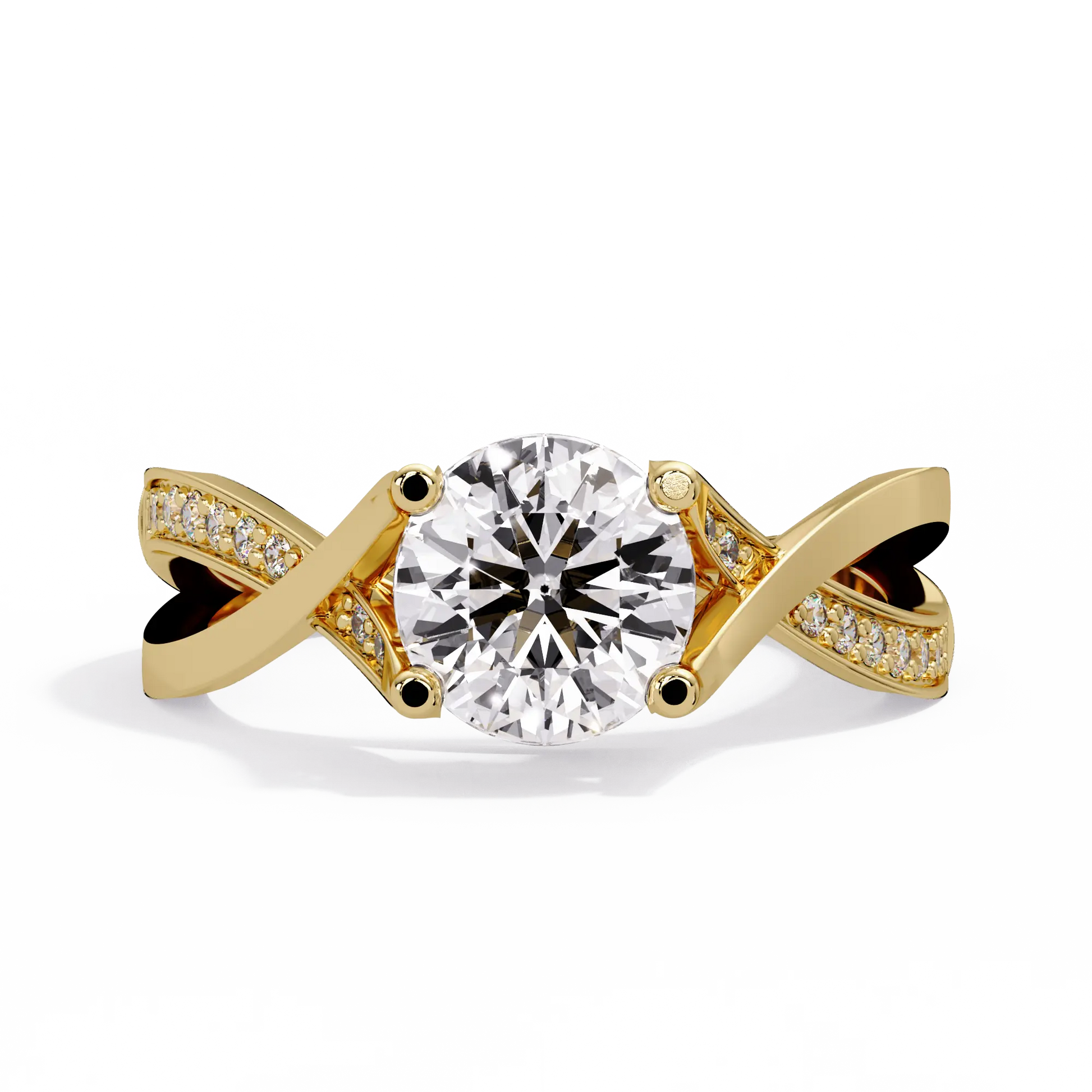 Round Lab Grown Diamond Crossover Pavé Engagement Ring