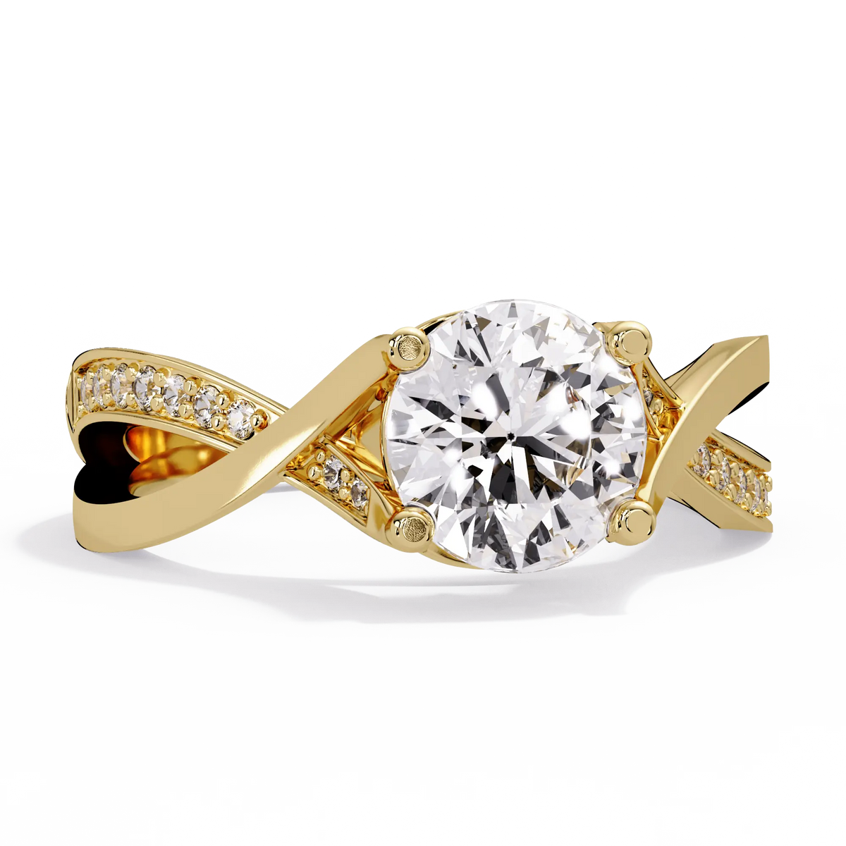 Round Lab Grown Diamond Crossover Pavé Engagement Ring