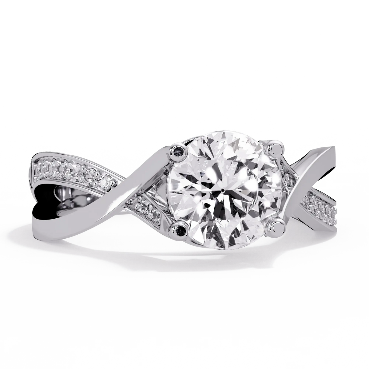 Round Lab Grown Diamond Crossover Pavé Engagement Ring