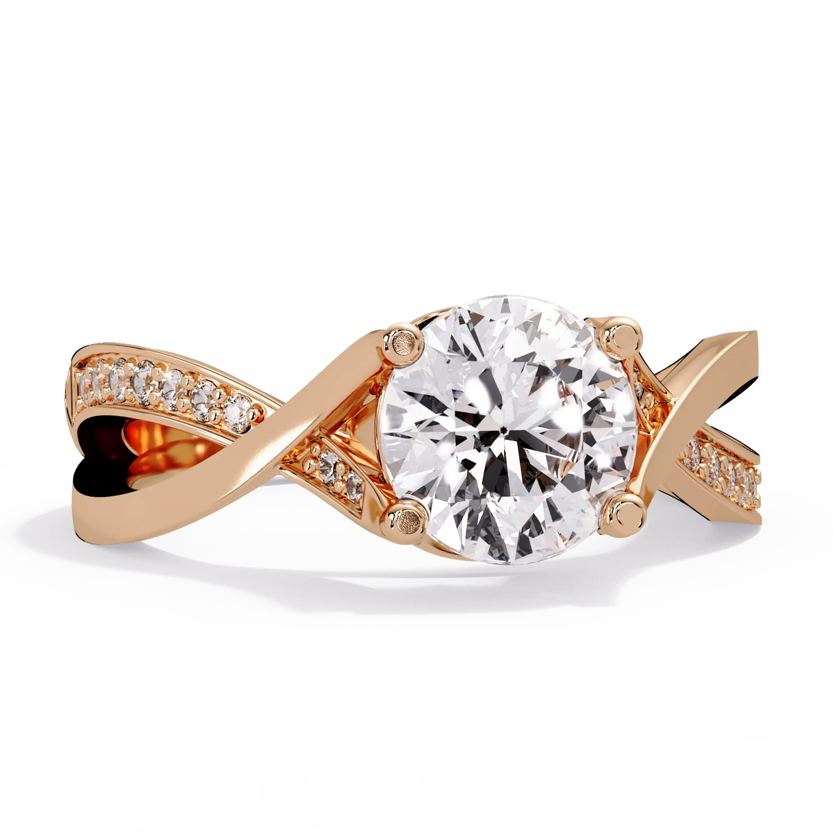 Round Lab Grown Diamond Crossover Pavé Engagement Ring