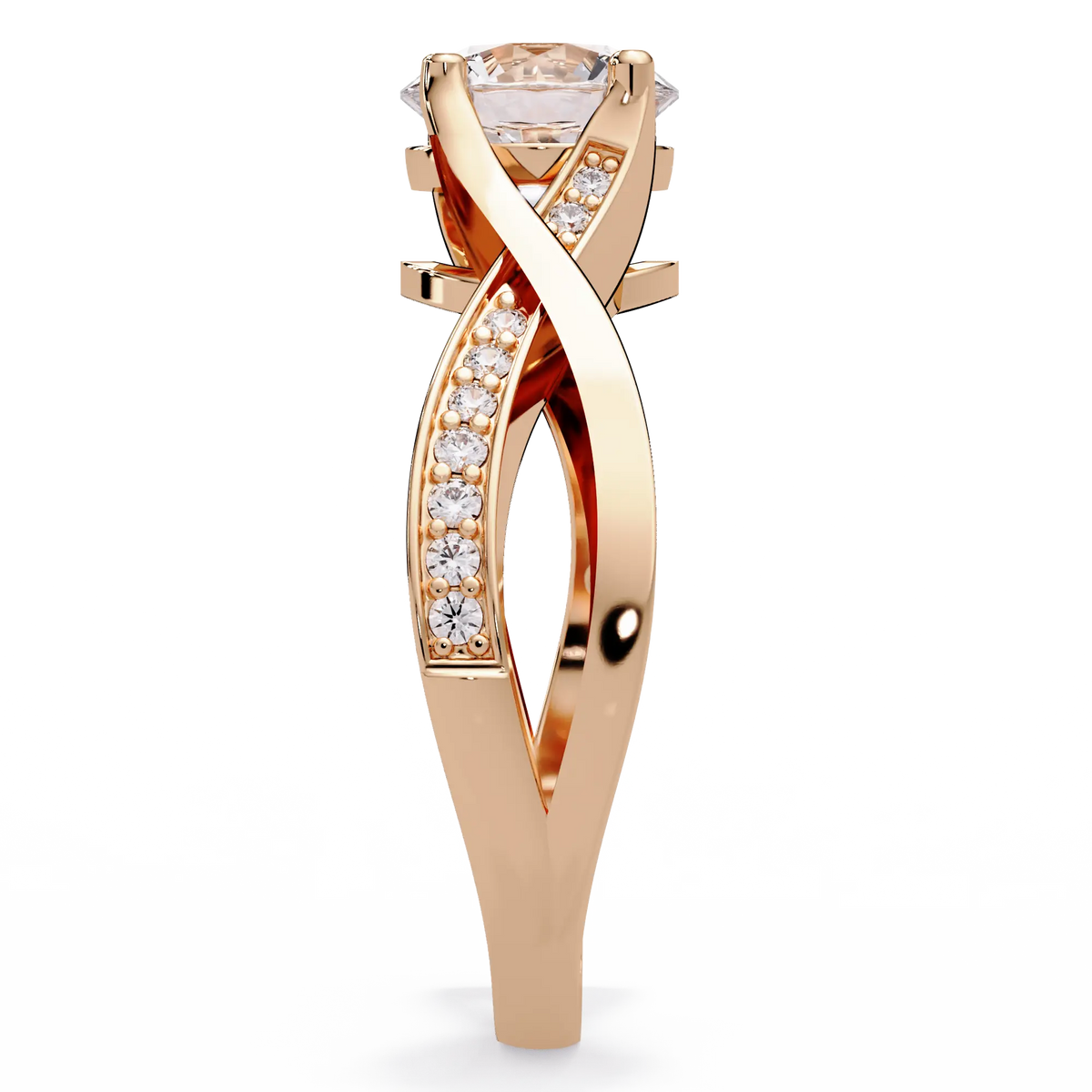 Round Lab Grown Diamond Crossover Pavé Engagement Ring