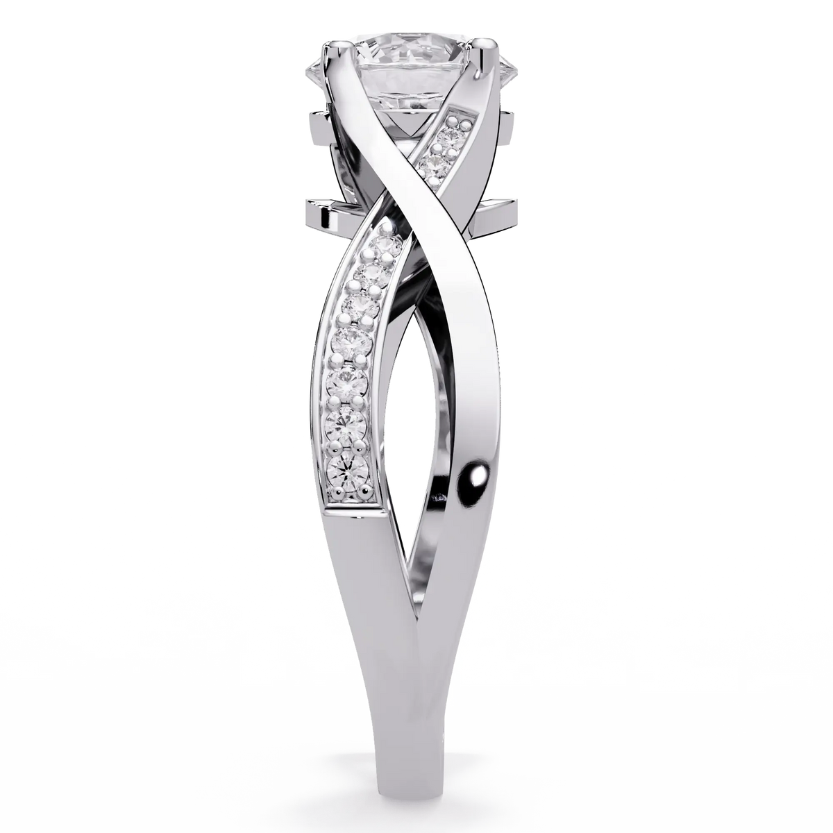 Round Lab Grown Diamond Crossover Pavé Engagement Ring