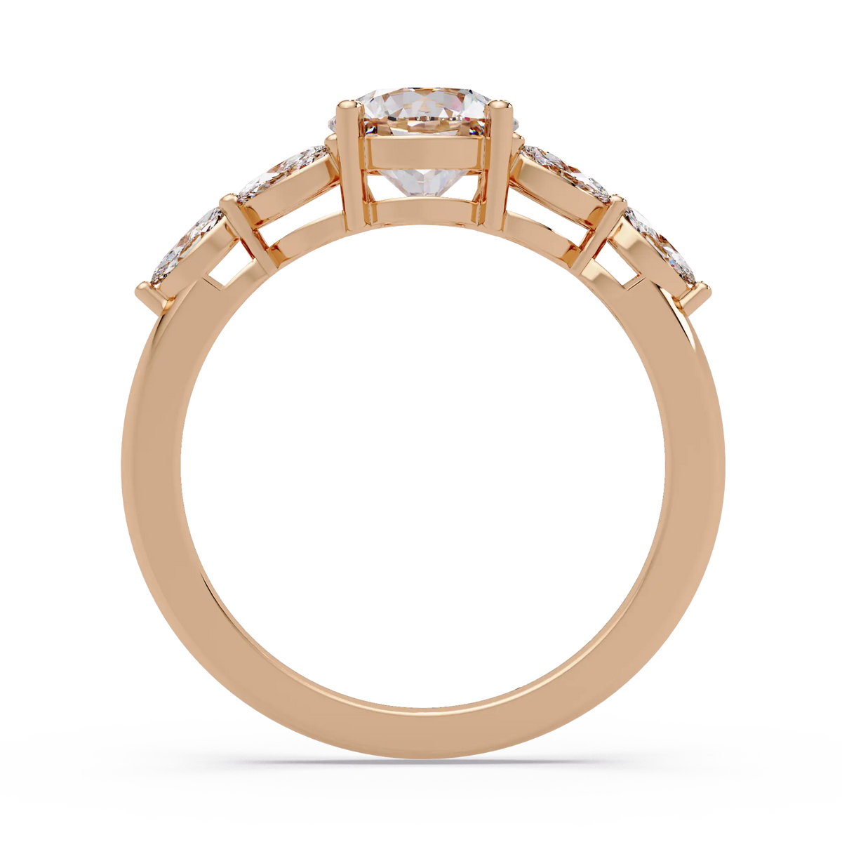 Round Lab Grown Diamond Engagement Ring - Floral Marquise Side Stone Ring