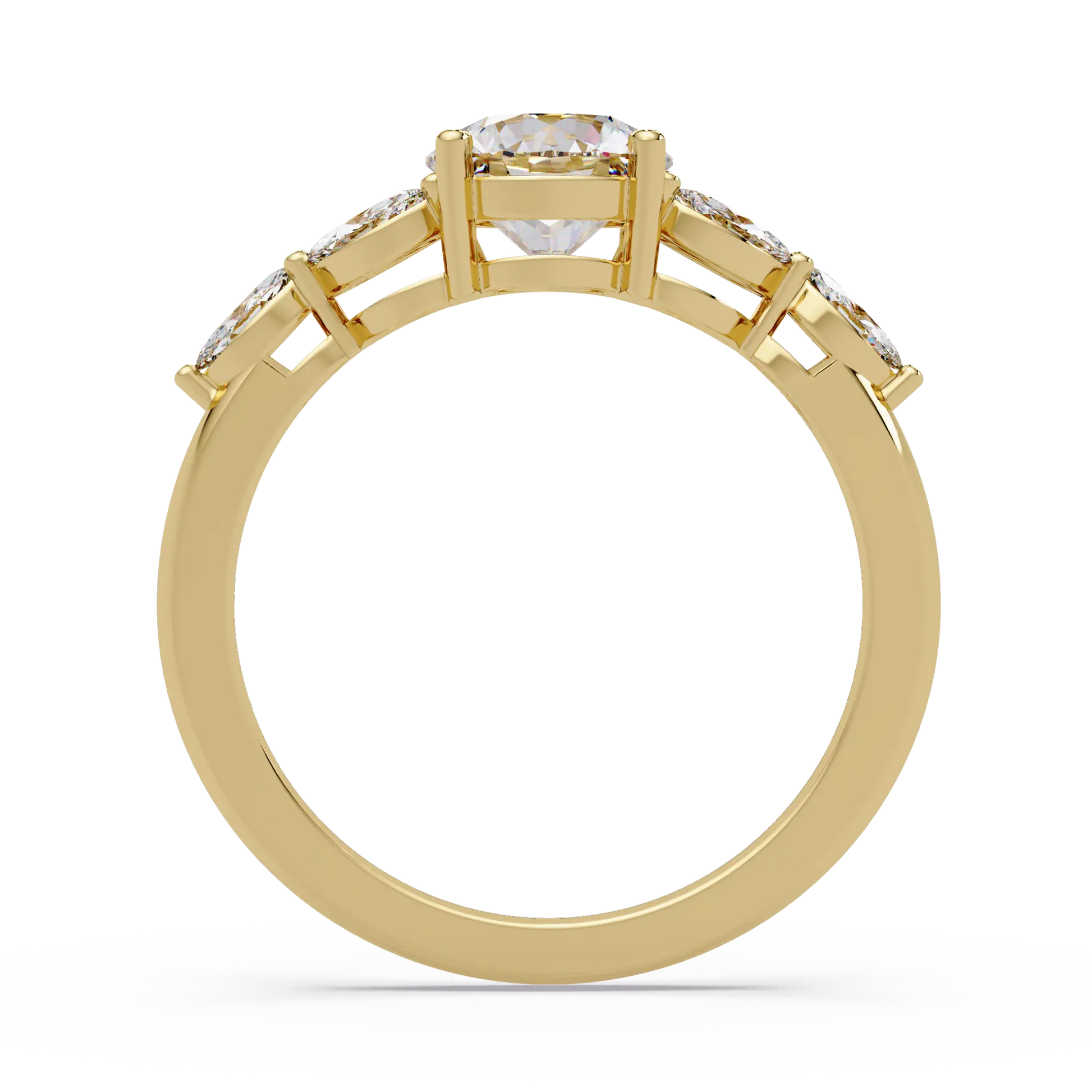 Round Lab Grown Diamond Engagement Ring - Floral Marquise Side Stone Ring