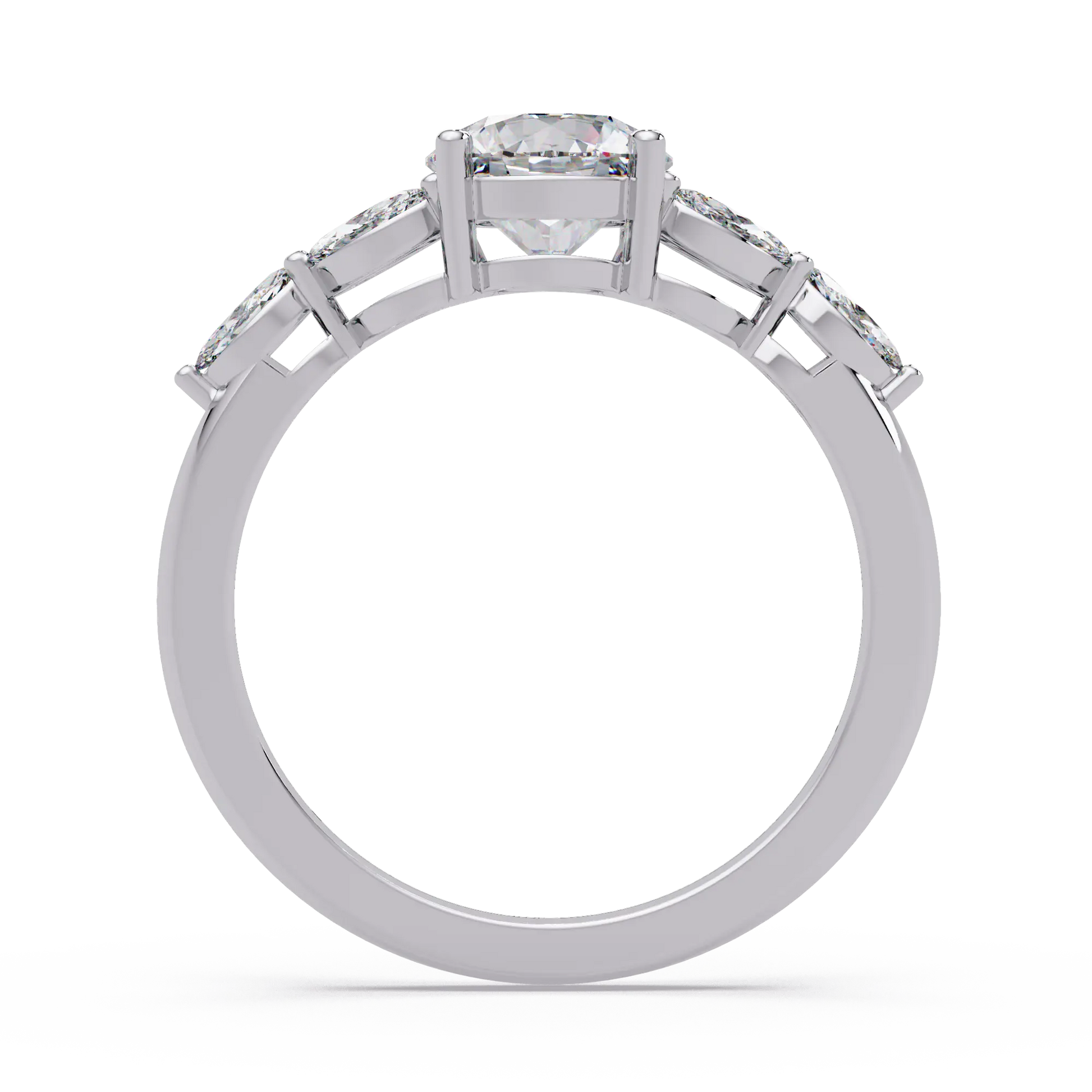 Round Lab Grown Diamond Engagement Ring - Floral Marquise Side Stone Ring