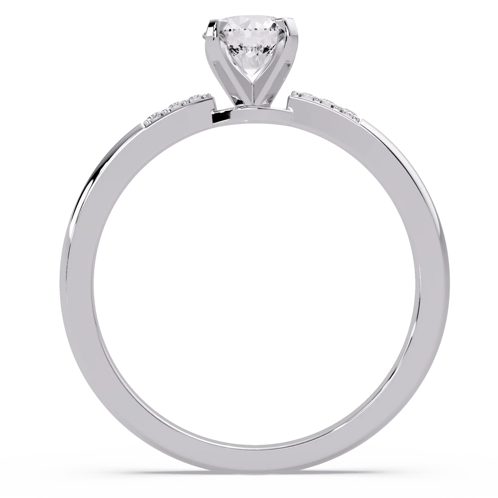 Round Lab Grown Diamond Engagement Ring with Delicate Diamond Accent Band