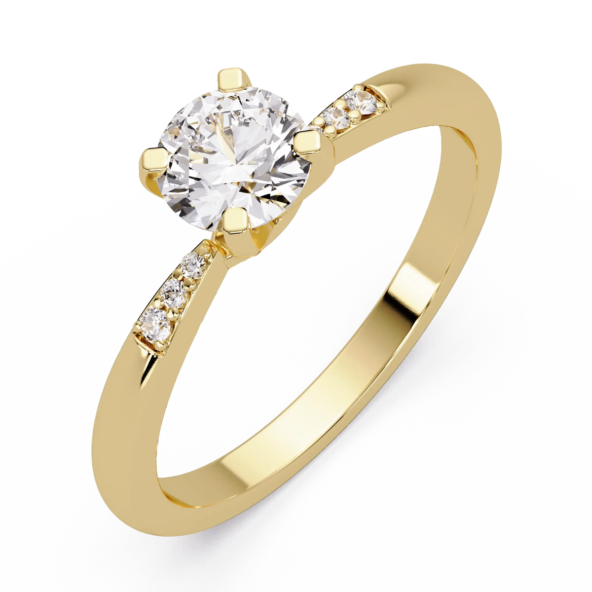 Round Lab Grown Diamond Engagement Ring with Delicate Diamond Accent Band