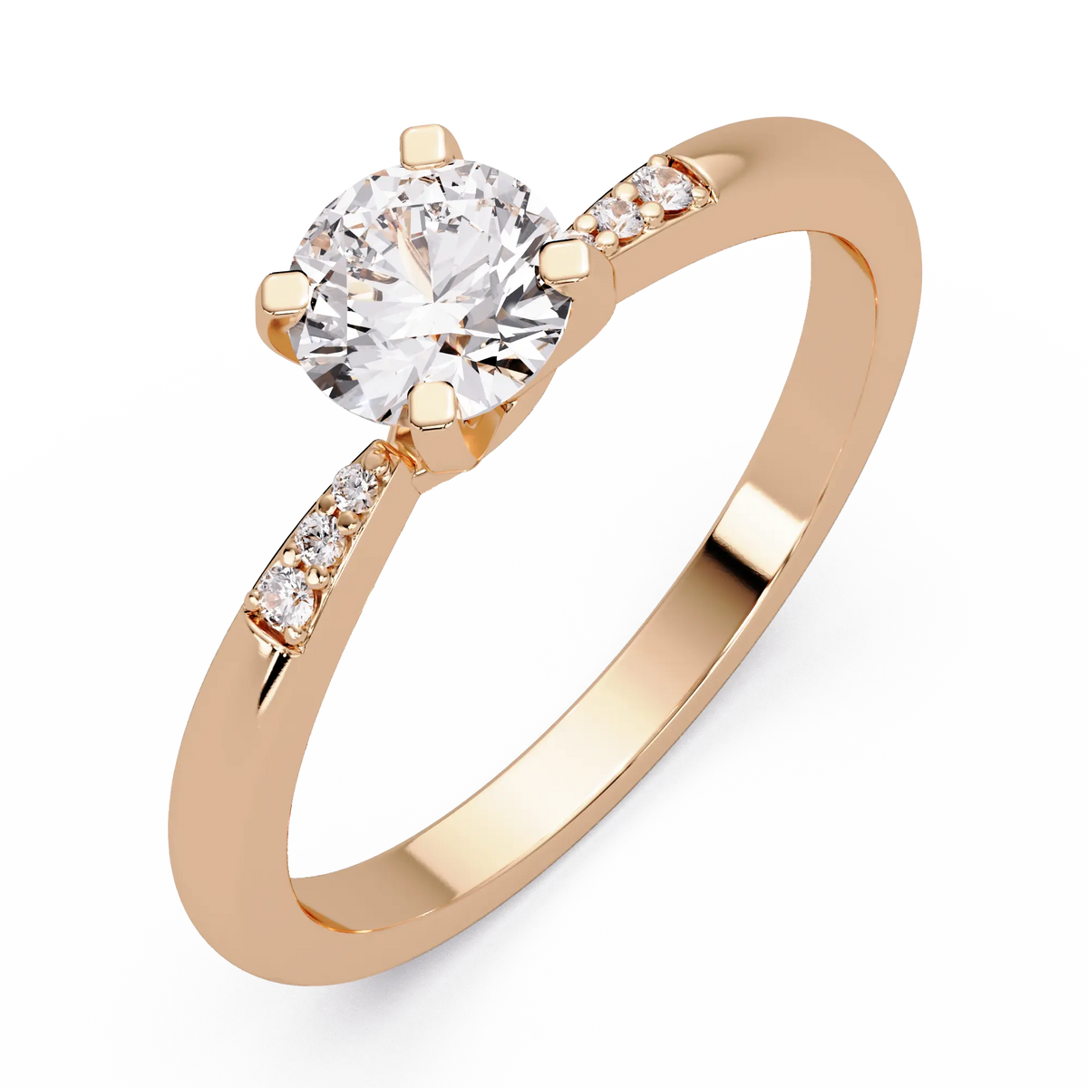 Round Lab Grown Diamond Engagement Ring with Delicate Diamond Accent Band