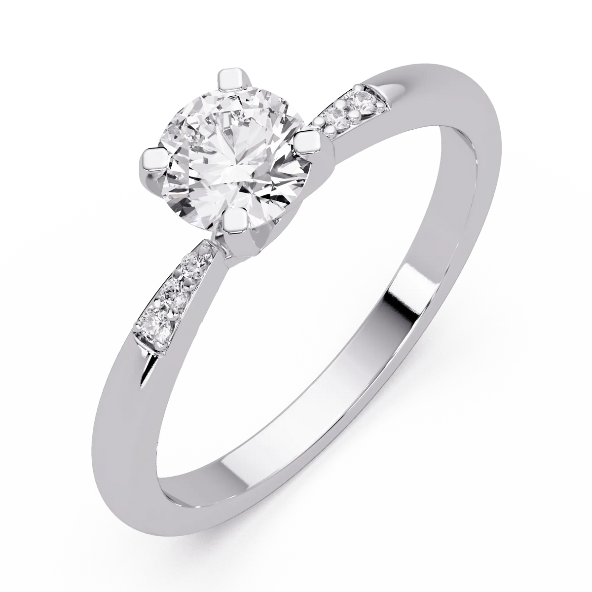 Round Lab Grown Diamond Engagement Ring with Delicate Diamond Accent Band