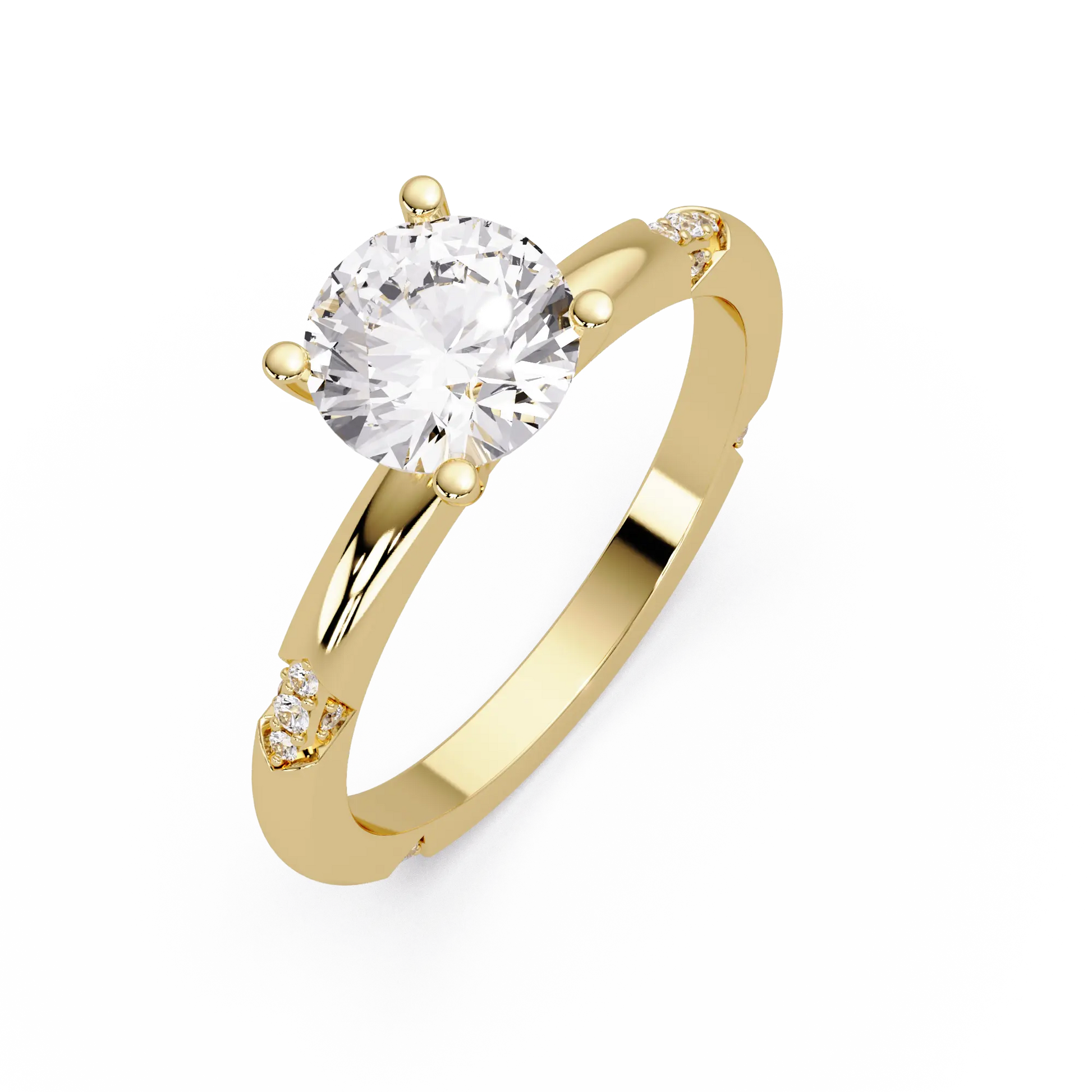 Round Lab Grown Diamond Engagement Ring with Subtle Diamond Accent Shoulders