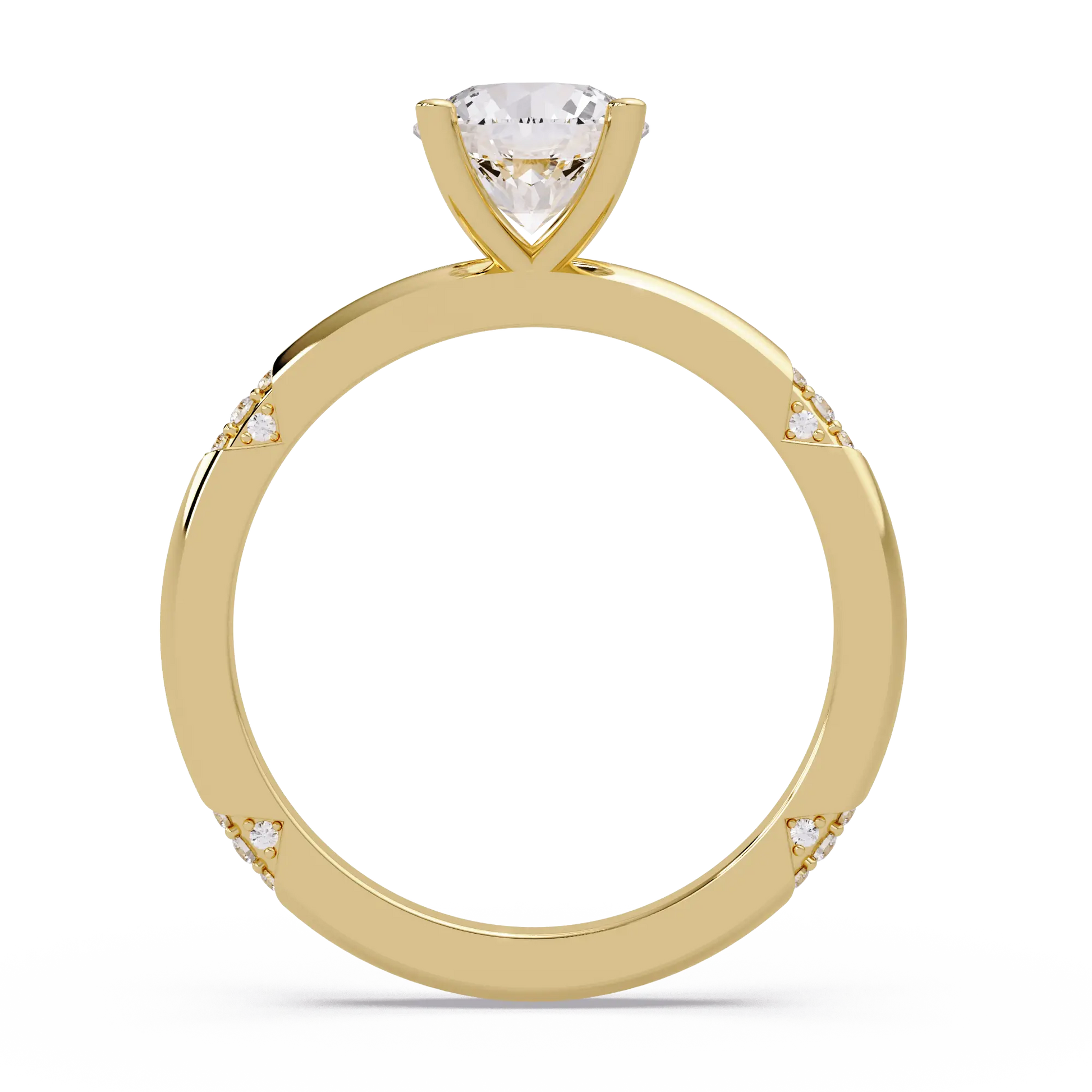 Round Lab Grown Diamond Engagement Ring with Subtle Diamond Accent Shoulders